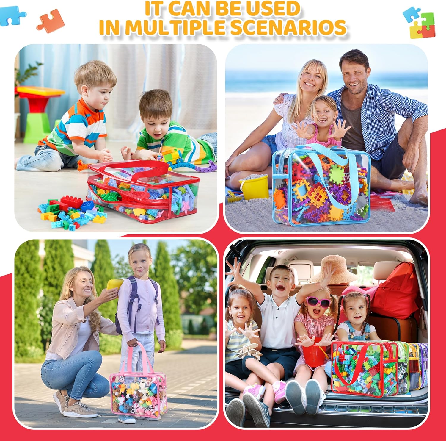 Sacs de rangement jouets - set 6 pièces - multicolore - compatibles Lego, organiseurs voyage enfants