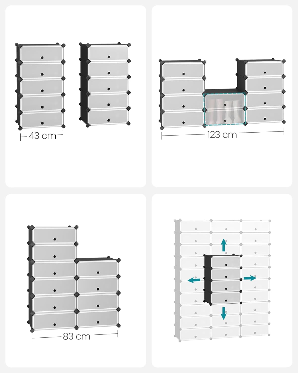 SONGMICS - meuble à chaussures modulable 10 compartiments, env. 60x30x180 cm, capacité 20 paires, noir, LPC10HV1