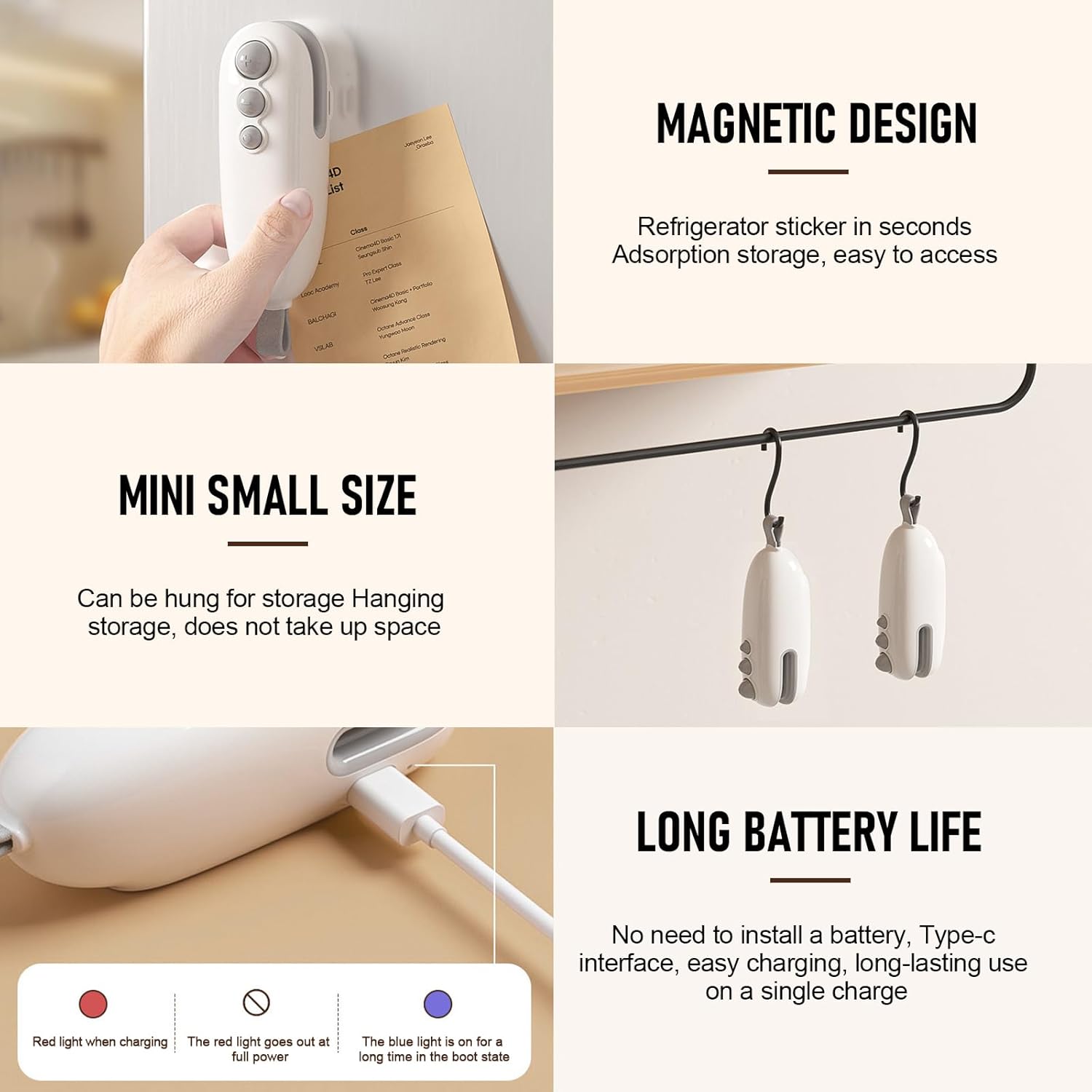 Scelleur de sacs plastique portable - rechargeable USB - thermoscellant 2en1, compact