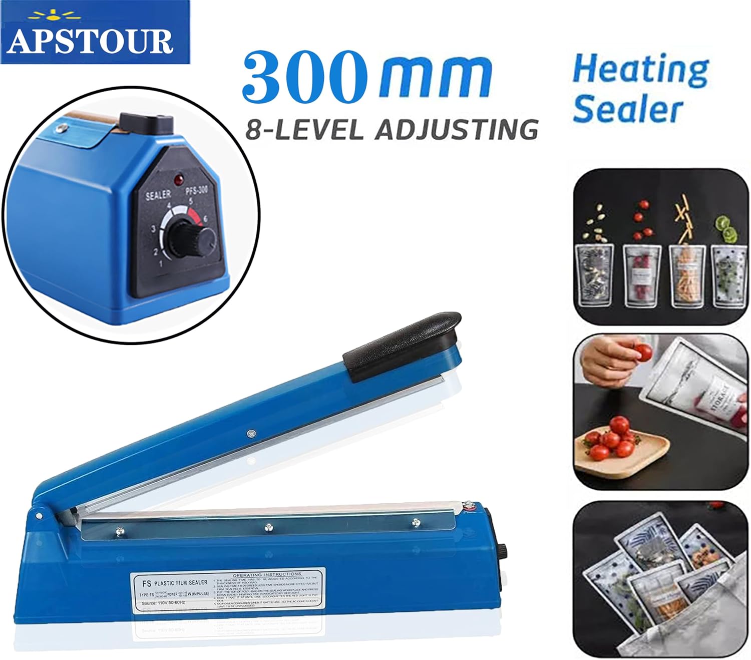 Apstour - Impulse Heat Sealer manuel - 300mm - thermoscellage plastique PE PP