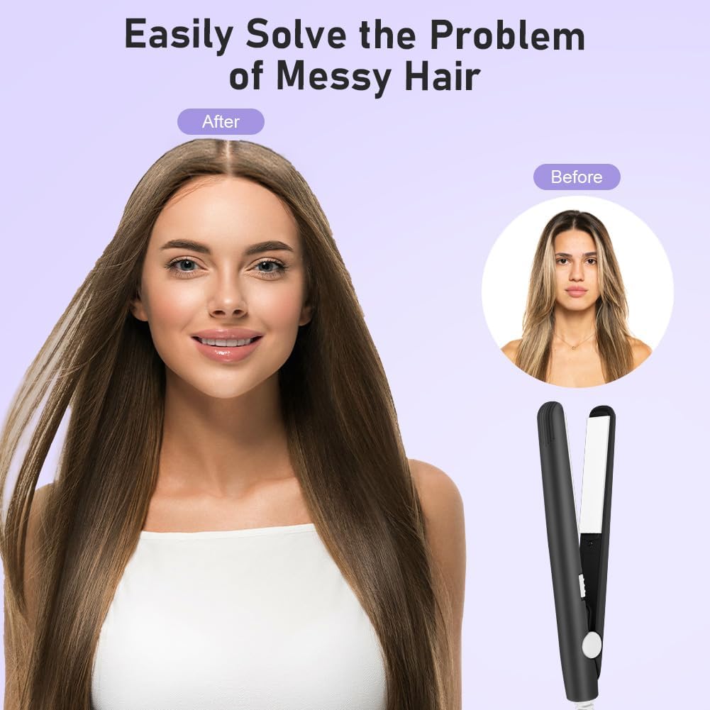 LOPHE - Mini lisseur boucleur 2 en 1, 110-220V, chauffe rapide, idéal tous cheveux, noir