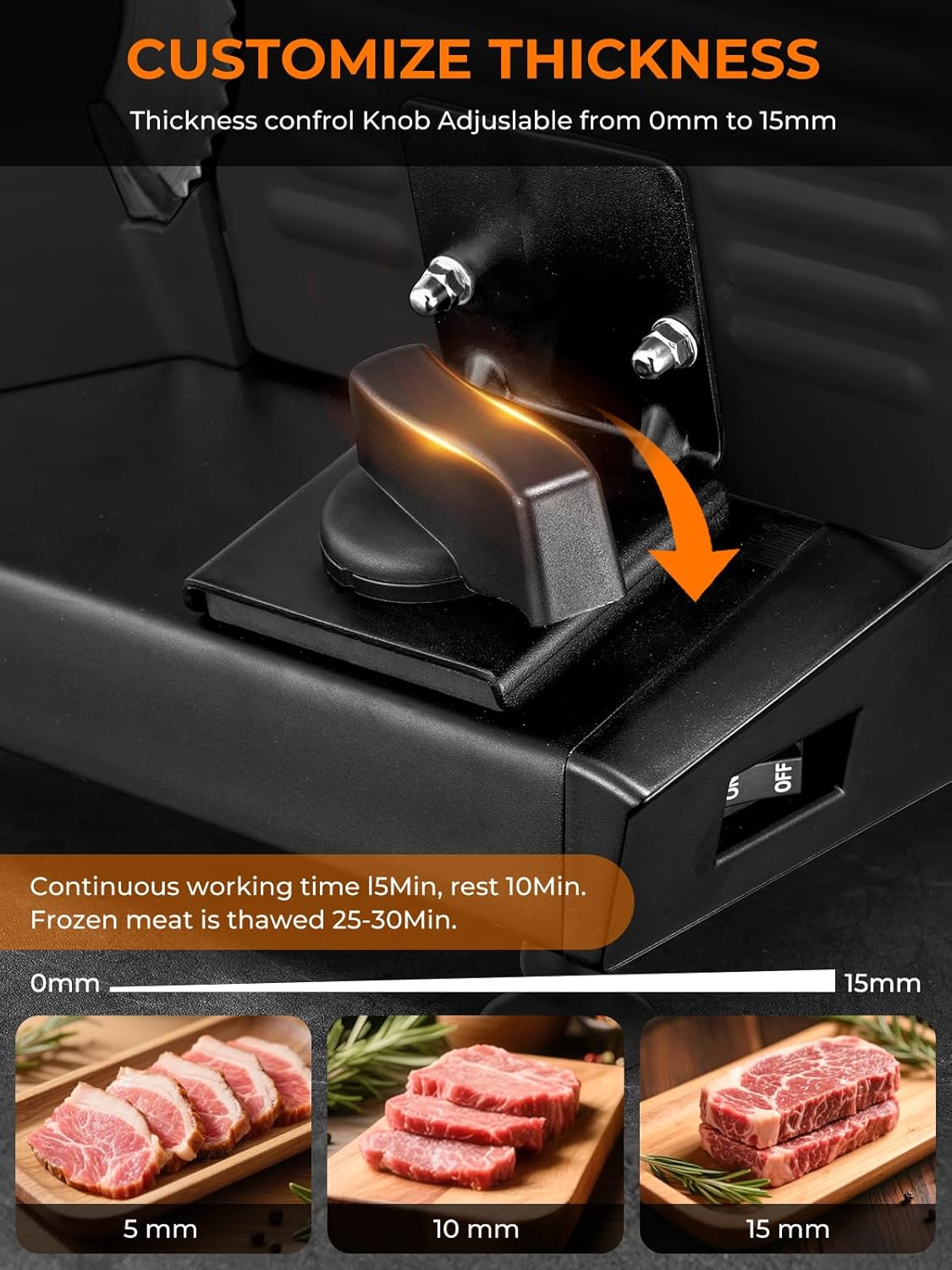 Trancheuse électrique - 250W, 3 lames, épaisseur 0-15mm, sécurité