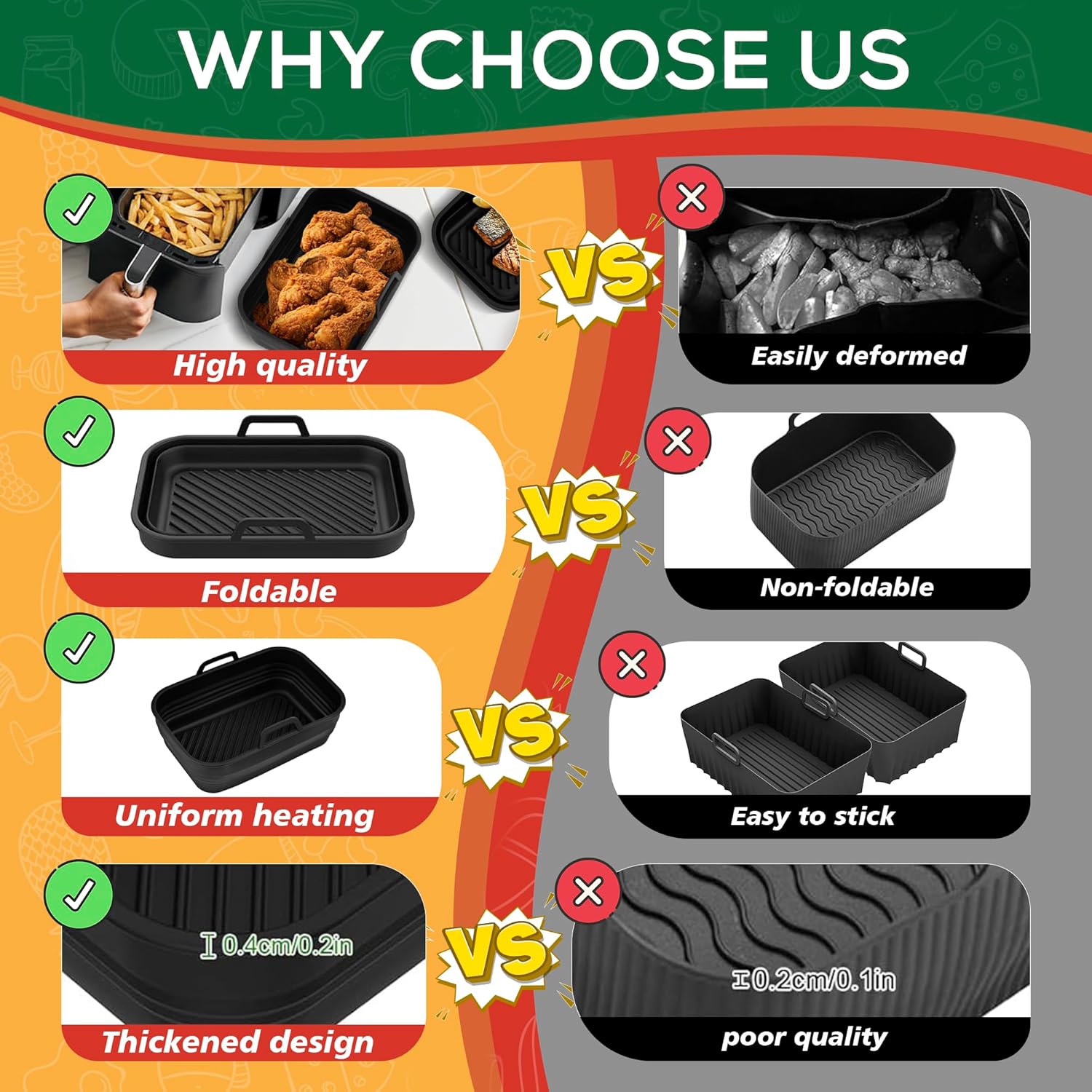 Moule silicone pliable pour airfryer, lot de 2, accessoires XL, AF400EUCP AF400EU SL400EUCP SL400EU AF500EUCP