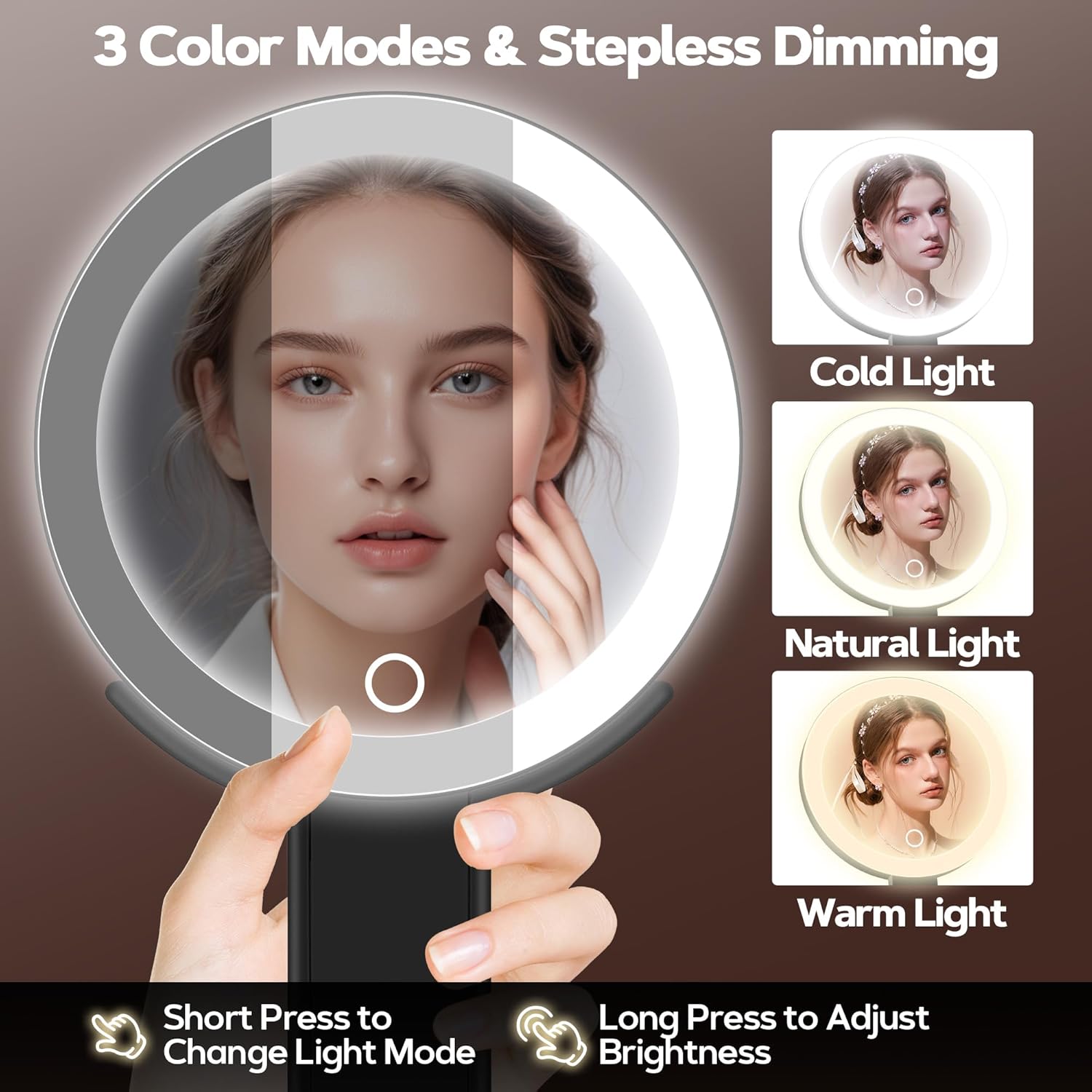 B Beauty Planet - miroir maquillage double face 30X/1X - lumière réglable & pince - pliable, noir