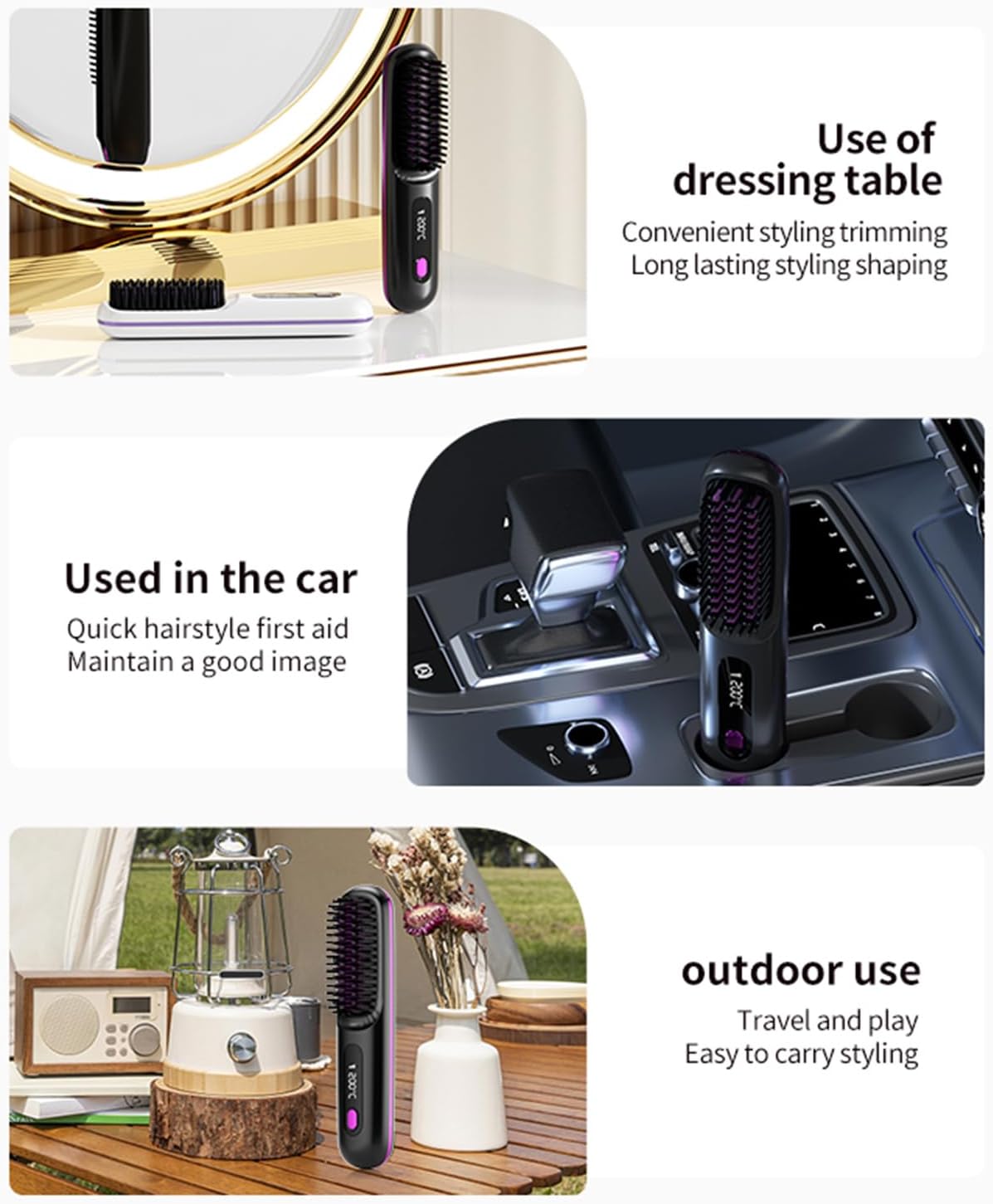 Go Brush Pro - Mini brosse à lisser sans fil, 2000mAh, écran LCD