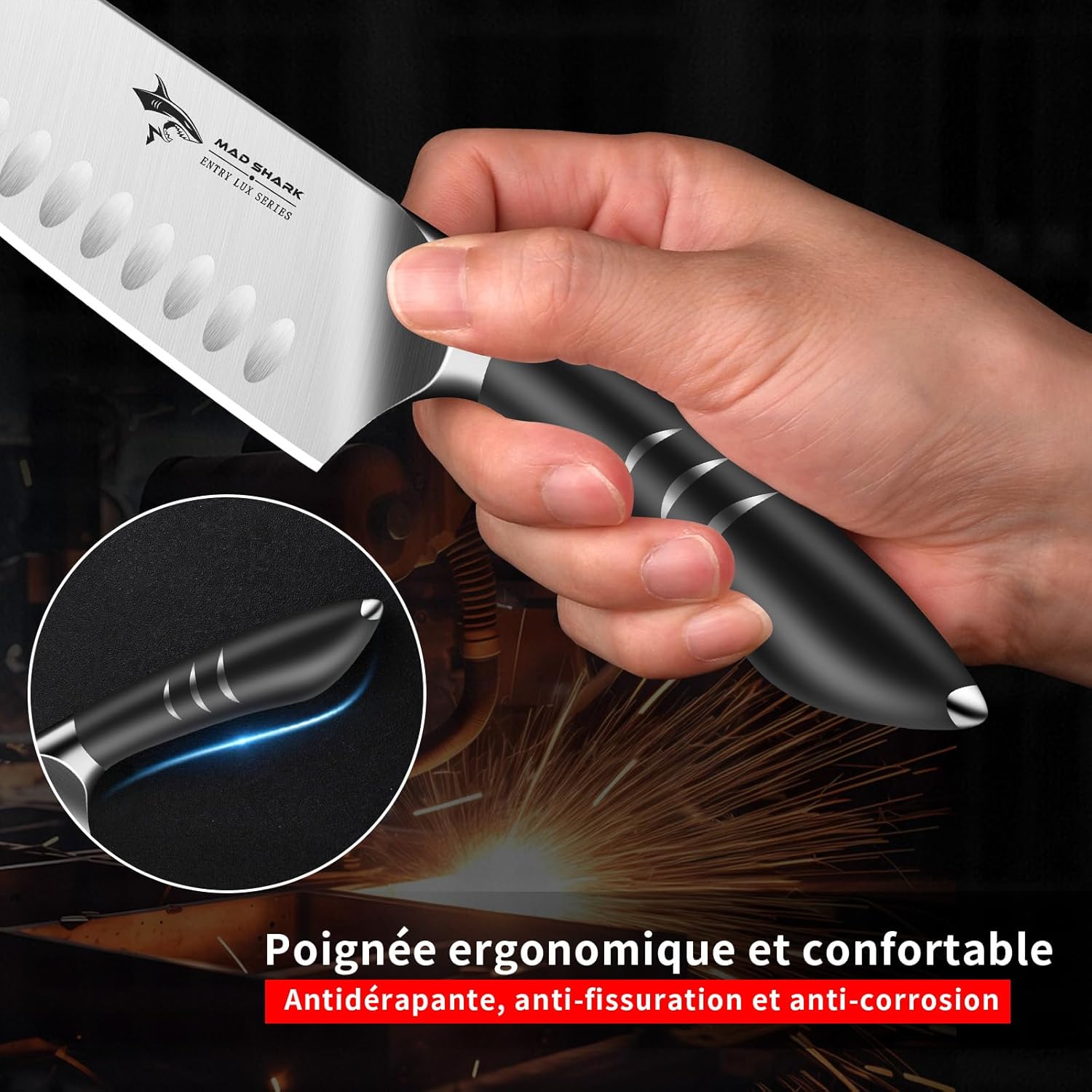 MAD SHARK - Santoku Série - 20 cm - Acier allemand, manche ergonomique