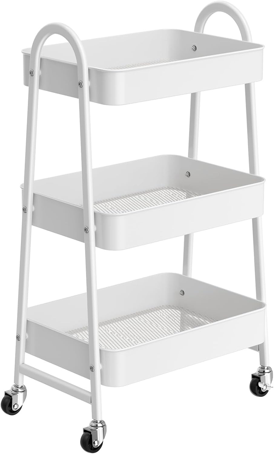 Chariot mobile 3 niveaux - métal, roulettes, 2 freins - blanc