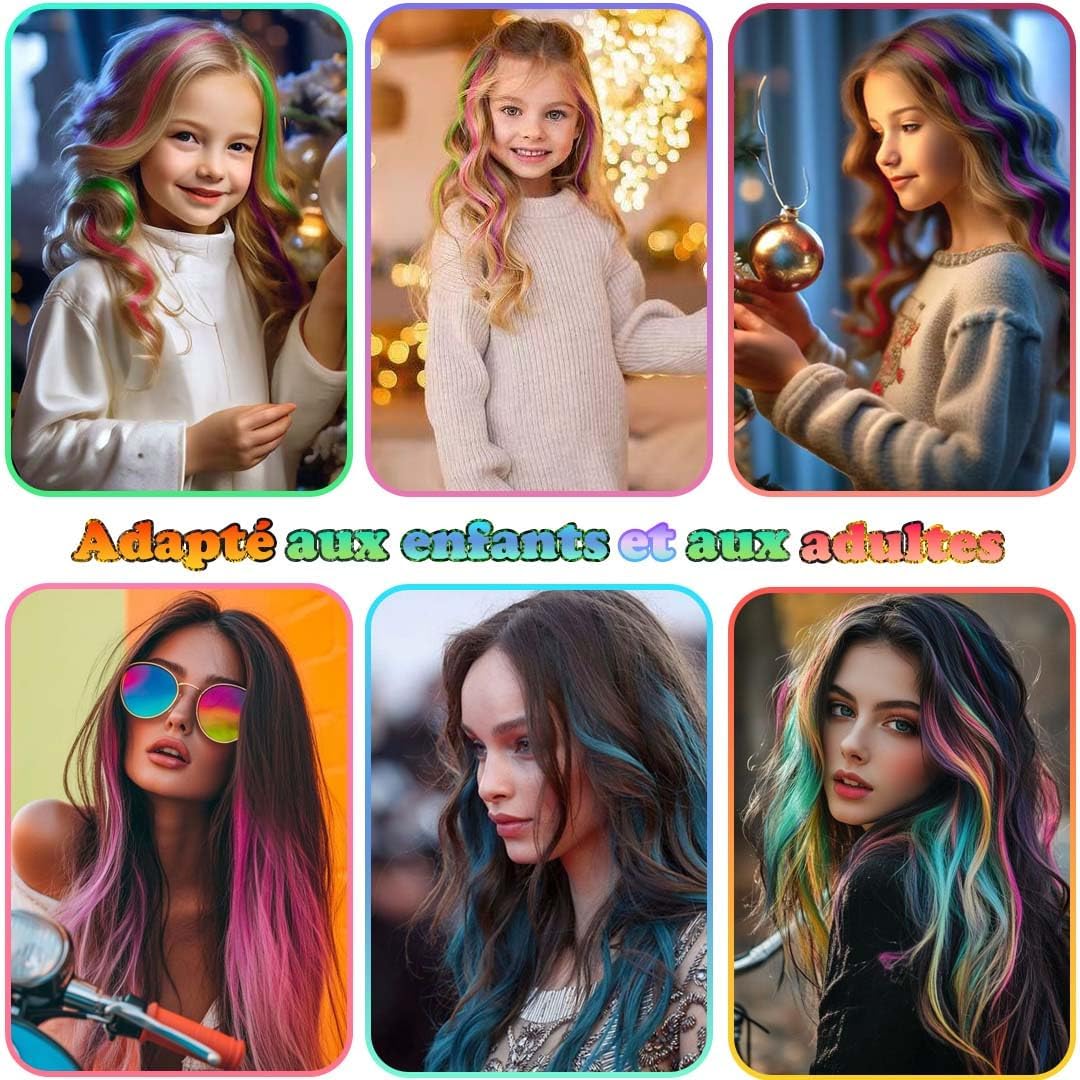 Extensions de cheveux - mèches colorées à clipser, 12 pcs, blanc