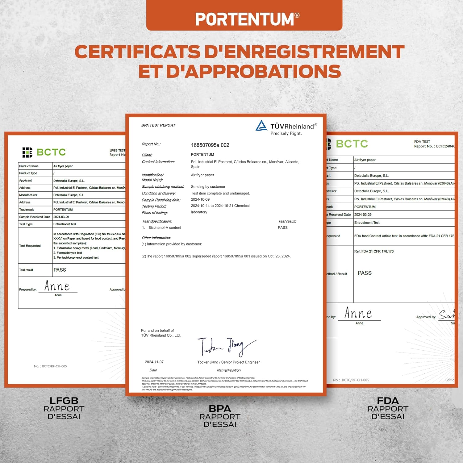 PORTENTUM - papier cuisson air fryer - 20x24 cm - 100 pièces, sans BPA, adapté 5-8L