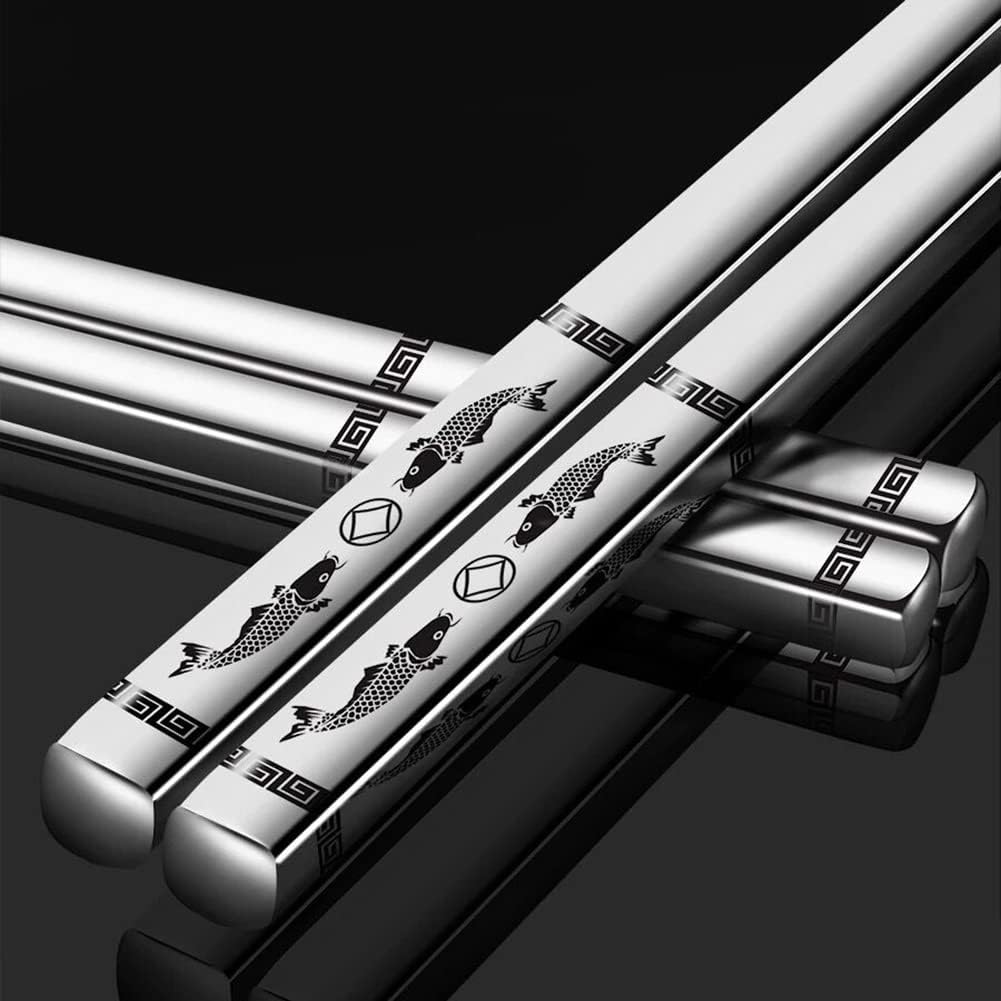 Baguettes réutilisables - acier inox, gravure laser, lot 5 paires, coffret cadeau