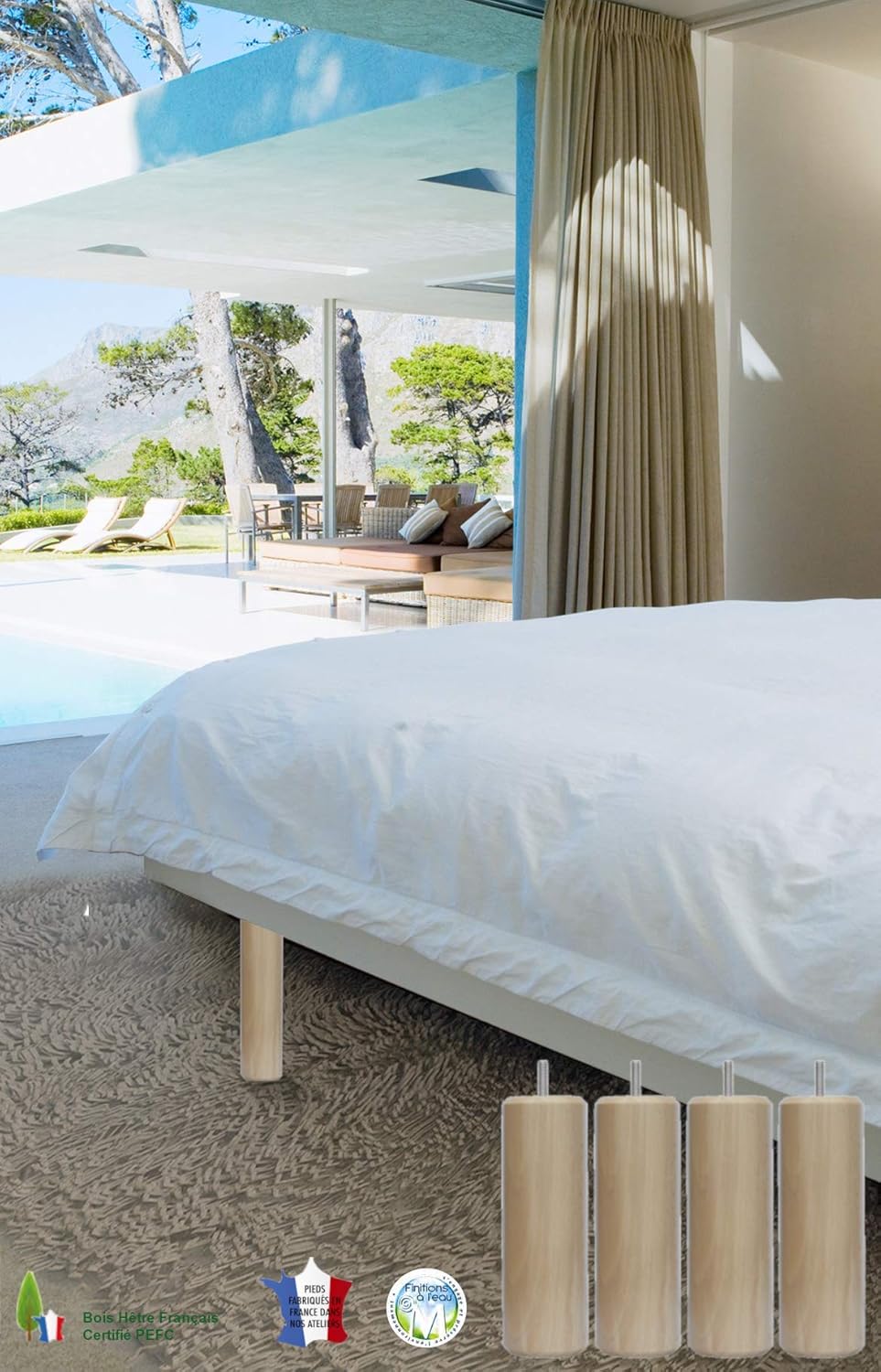 Margot - Caméléon - pieds de lit bois vernis 15cm lot de 4 - 3700527816166