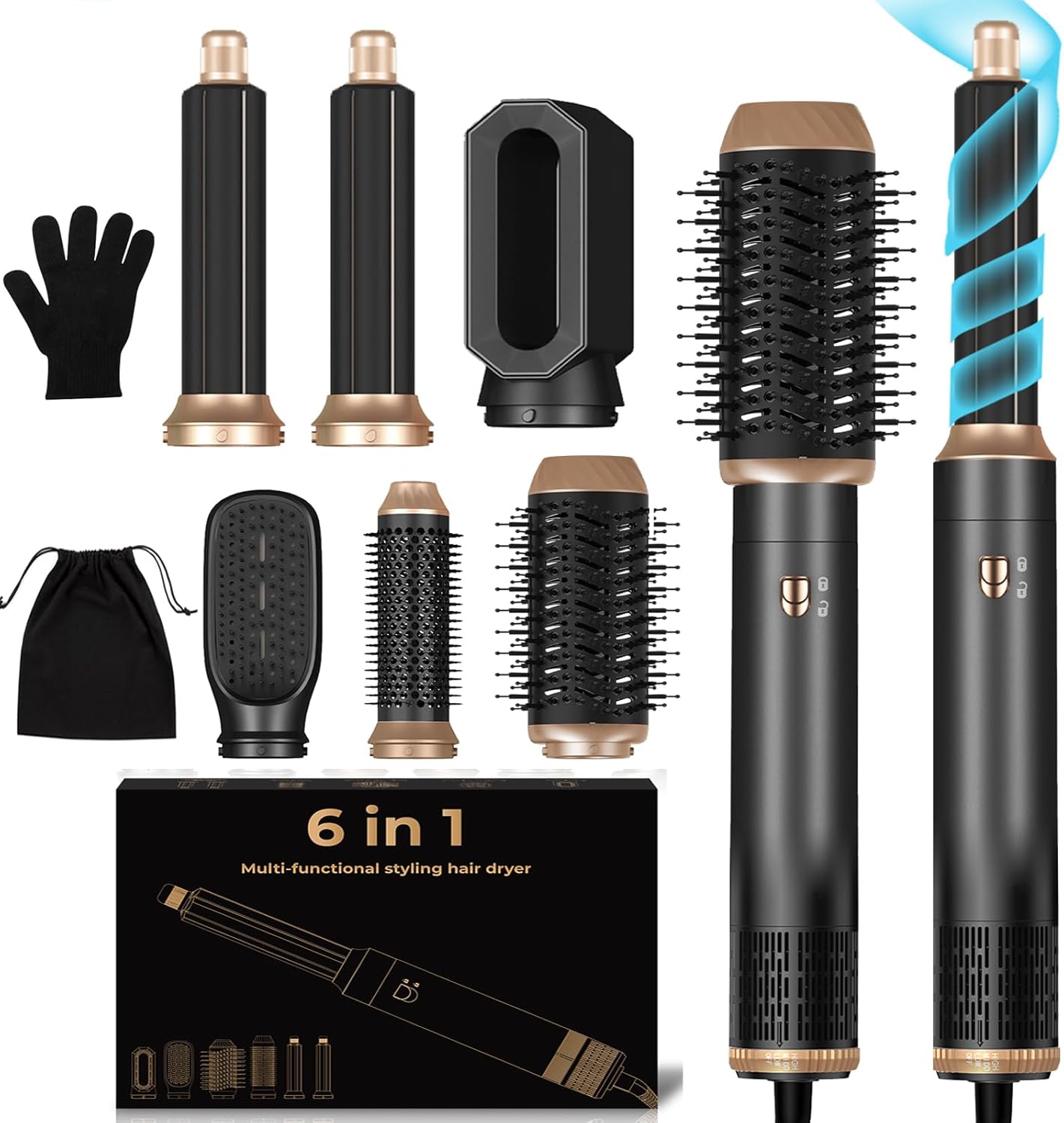 Brosse soufflante 6 en 1 - 1000W - sèche et coiffe, vitesses réglables