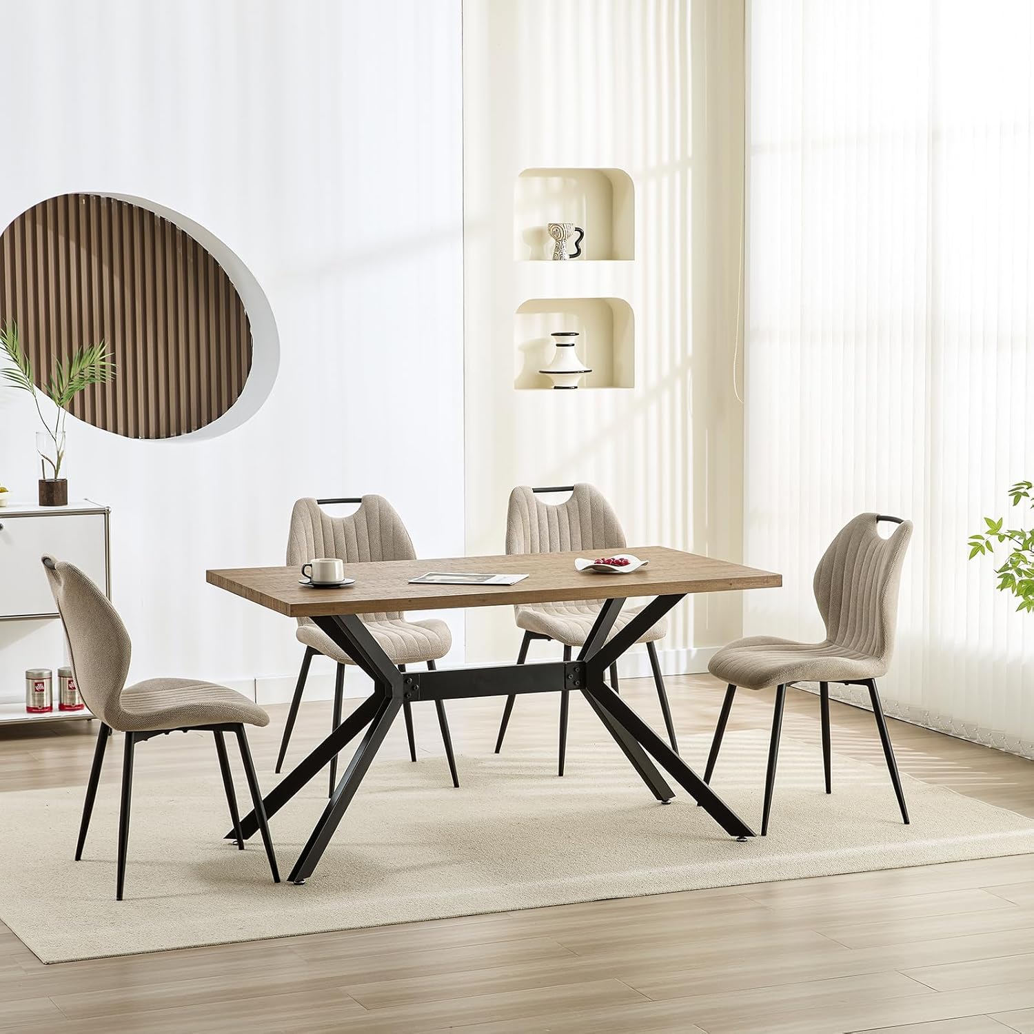 Chaises de salle à manger - Lot de 6 - tissu gris brun, pieds métal, dossier confortable