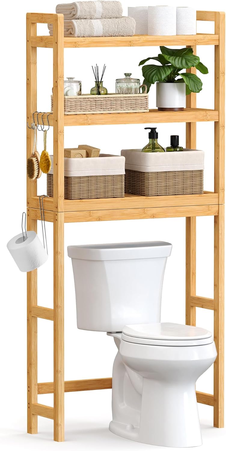 SONGMICS - étagère WC 3 niveaux - rangement ajustable compact - BTS001N01