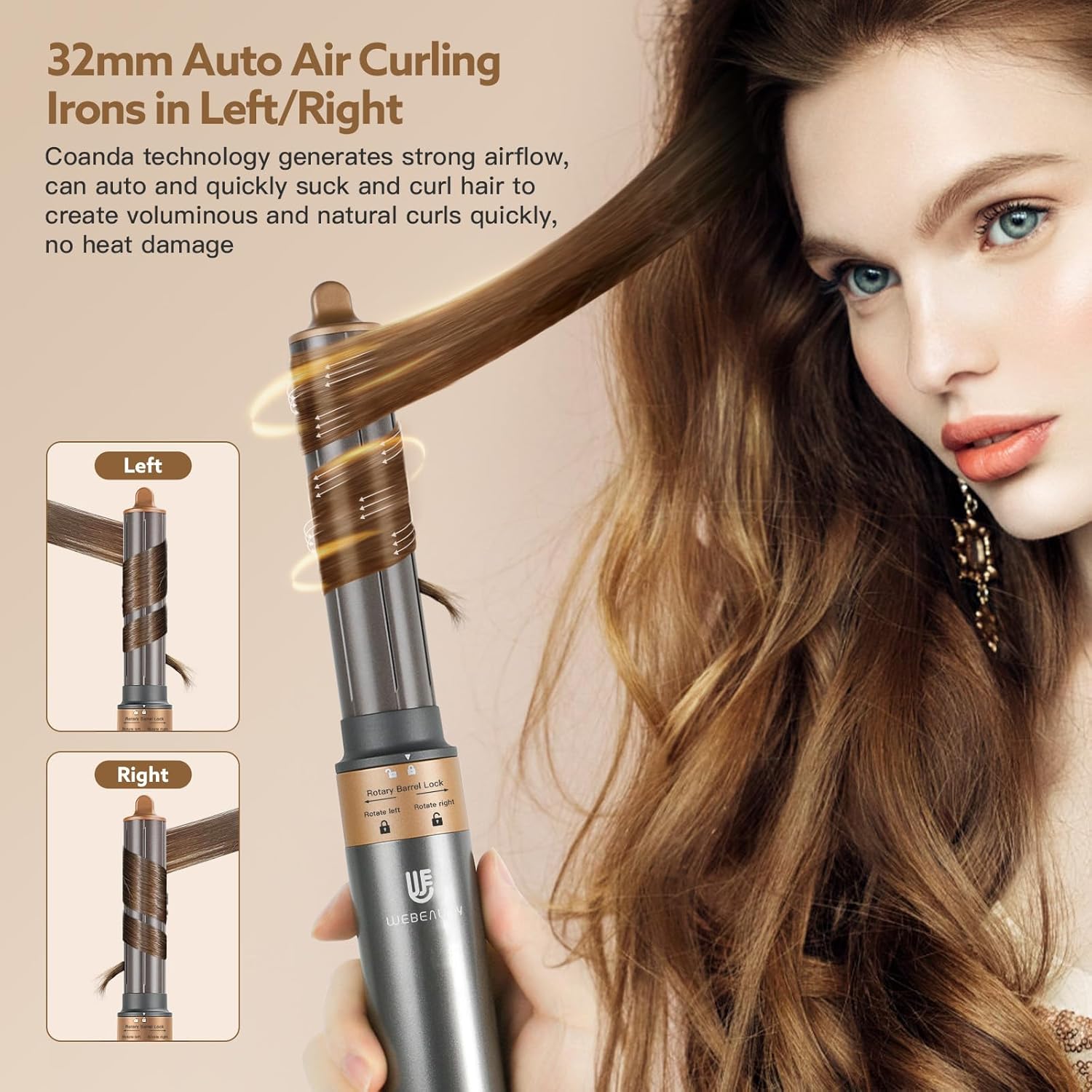 WeBeauty - Air Styler 6 en 1 - 30m/s, ions négatifs, 110000 tr/min, boucleur volumisant