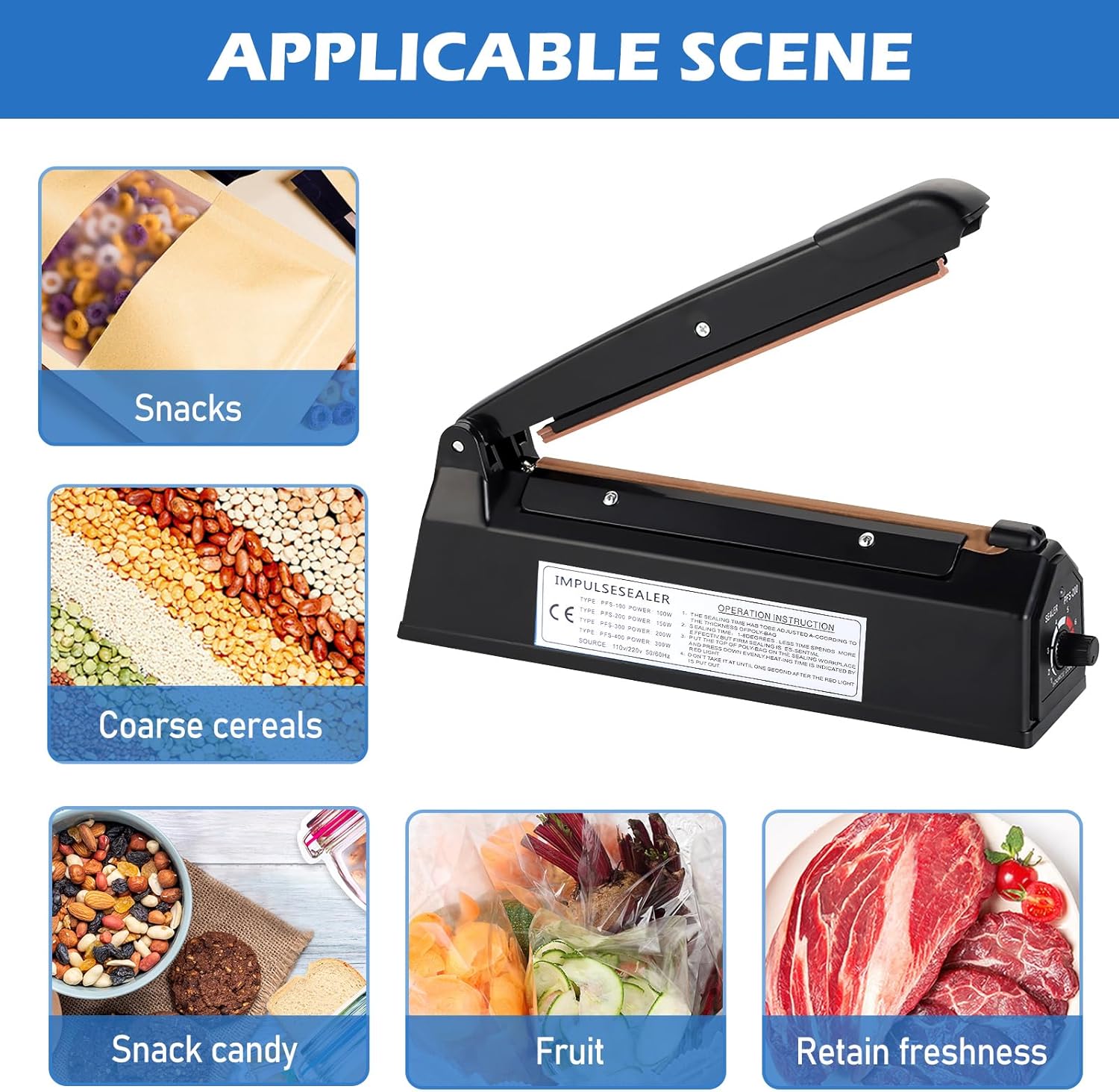 Scelleuse thermique - 200 mm - réglage impulsion, pour sacs PE/PP/Mylar