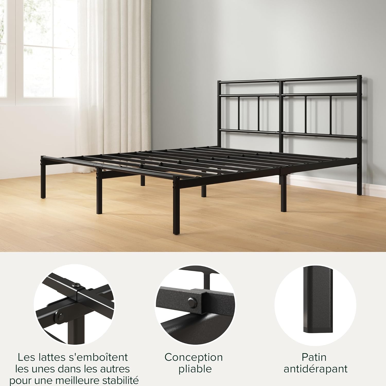 Zinus - Elias - 140x190 cm - sommier métal et tête de lit, hauteur 30cm