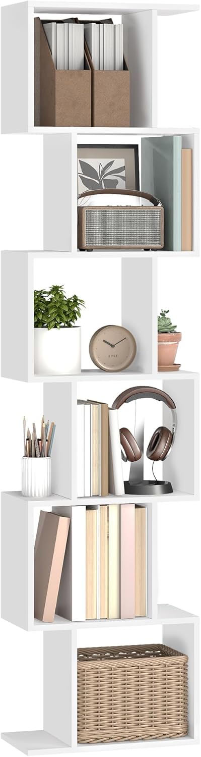 VASAGLE - bibliothèque 6 niveaux - 24x40x191 cm - rangement, blanc, LBC461W01