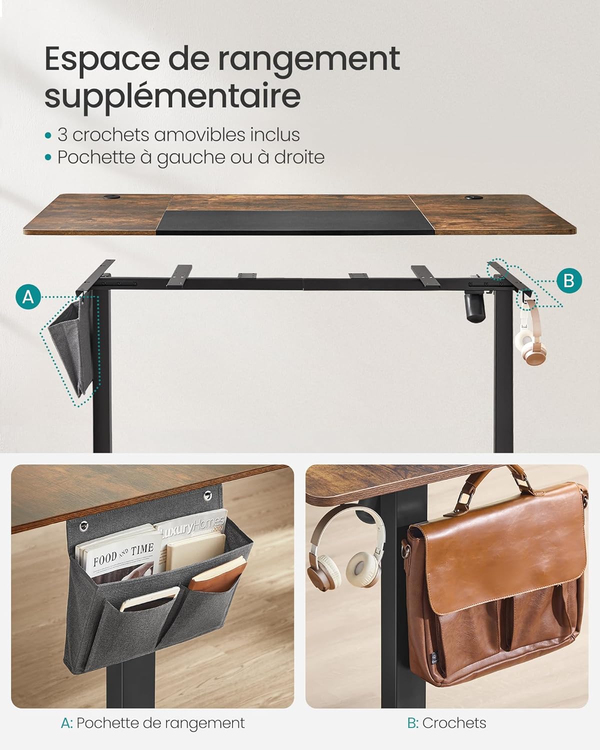 SONGMICS - bureau électrique LSD015X01 - 120x60 cm - réglable, mémoire 4 hauteurs