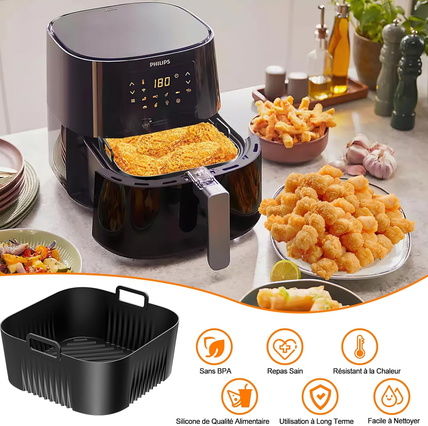 Moule Air Fryer silicone - 17cm, compatible Philips 4.1L, HD9252/90