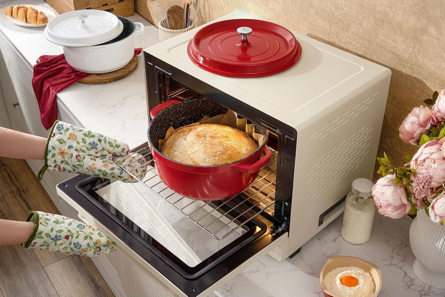 Rossetto - cocotte ronde 28cm - fonte d’aluminium, céramique, 6,6L, induction, four 220°C