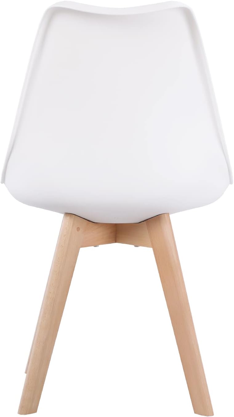 H.J WeDoo - Lot de 2 chaises scandinaves, bois hêtre, assise rembourrée, style nordique, blanc