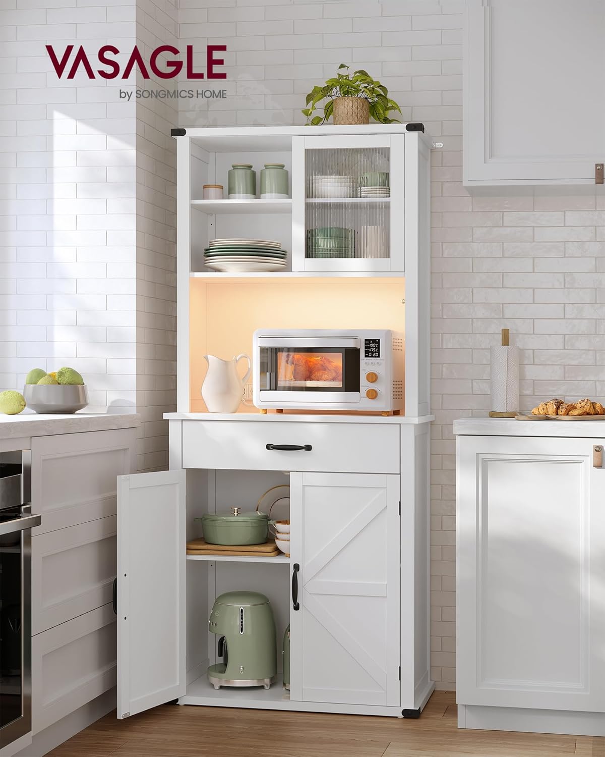 VASAGLE - meuble de rangement cuisine - 39,5x80,4x180,6cm - lumières, chargeur, portes, tiroirs, étagères réglables BBK3