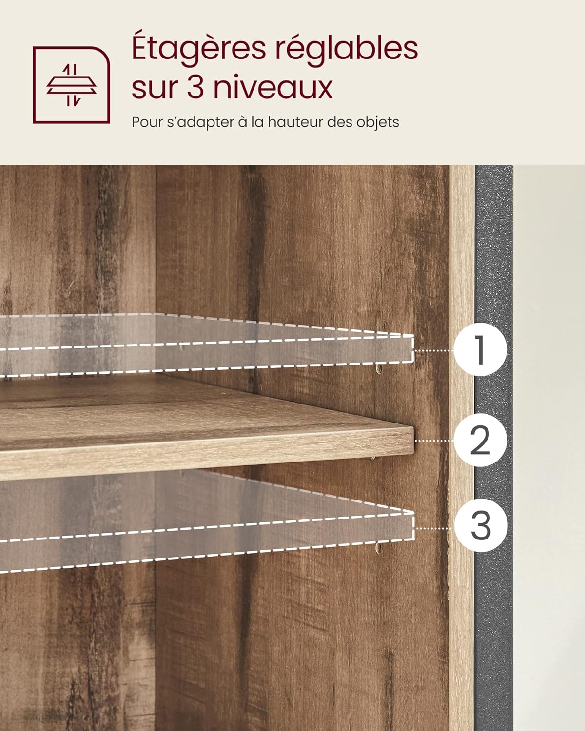 VASAGLE - Buffet cuisine, commode, 30x70x80cm, portes coulissantes, étagères réglables - LSC100B50