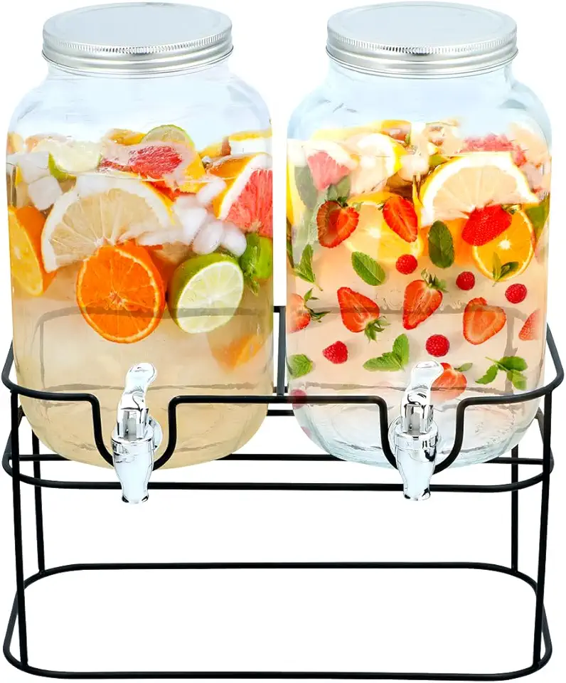 Double Distributeur de Boissons - 2x4L, support inclus, 33x17x32cm