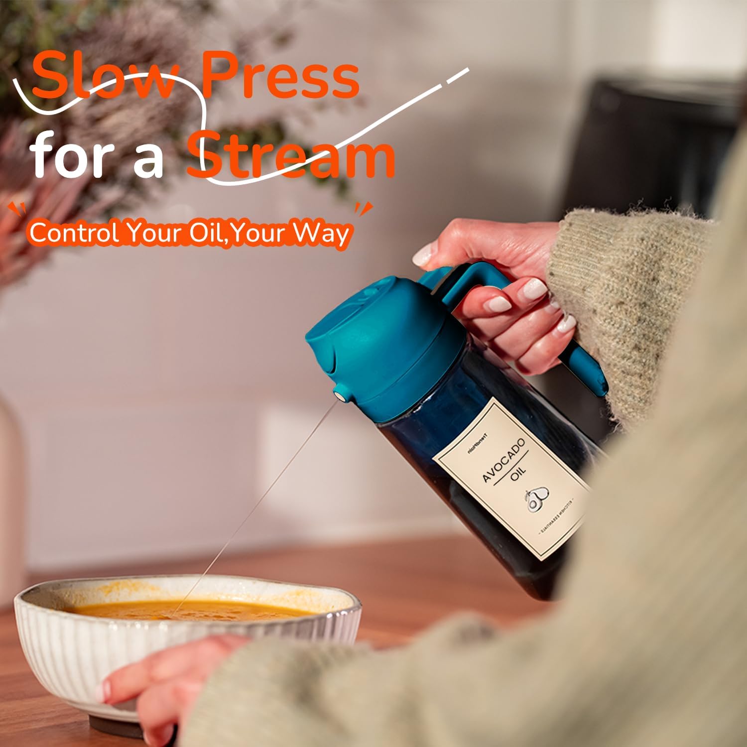 TrendPlain - Spray Huile Cuisine 470ml - vaporisateur 2-en-1, bleu