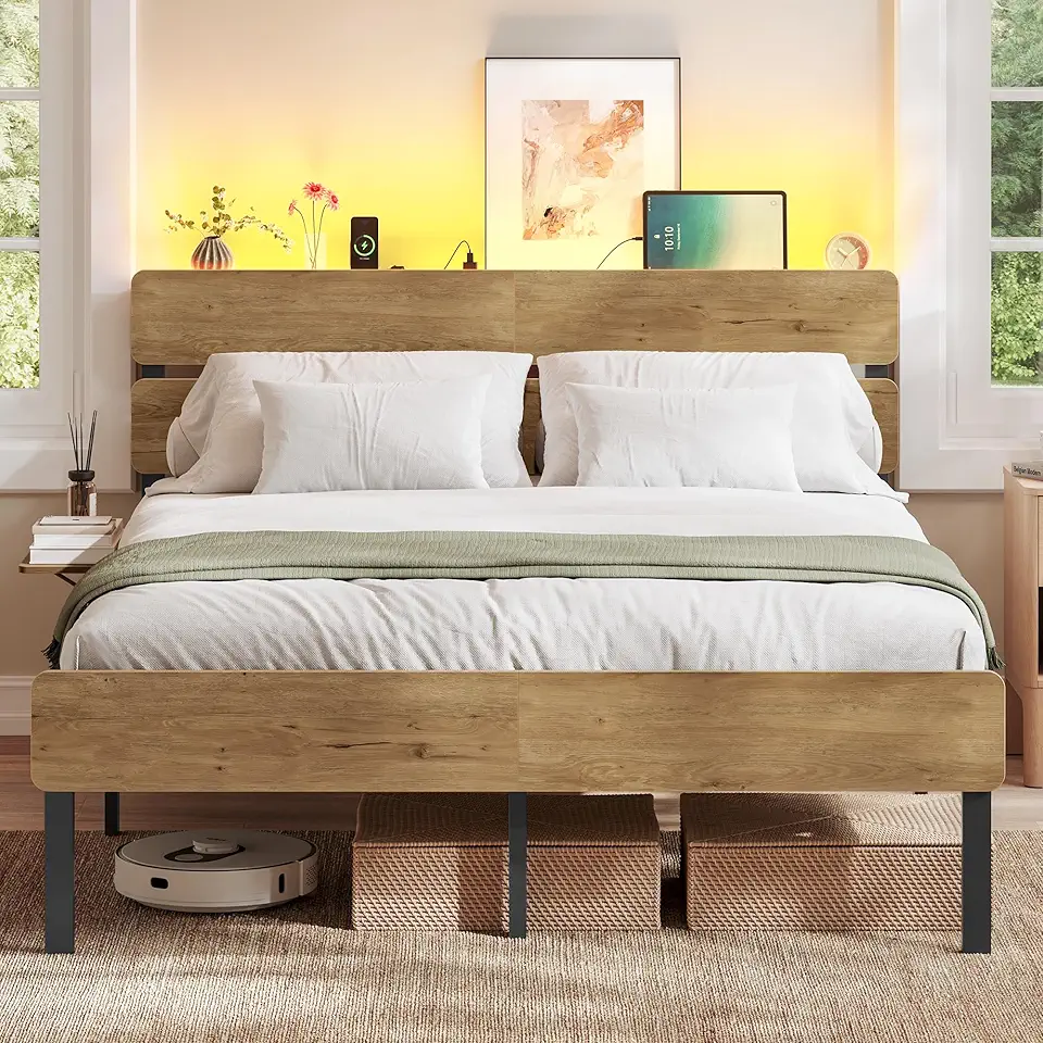 VASAGLE - cadre de lit série RMB - 140x190 cm - LED, ports USB, rangement, style industriel RMB103K01