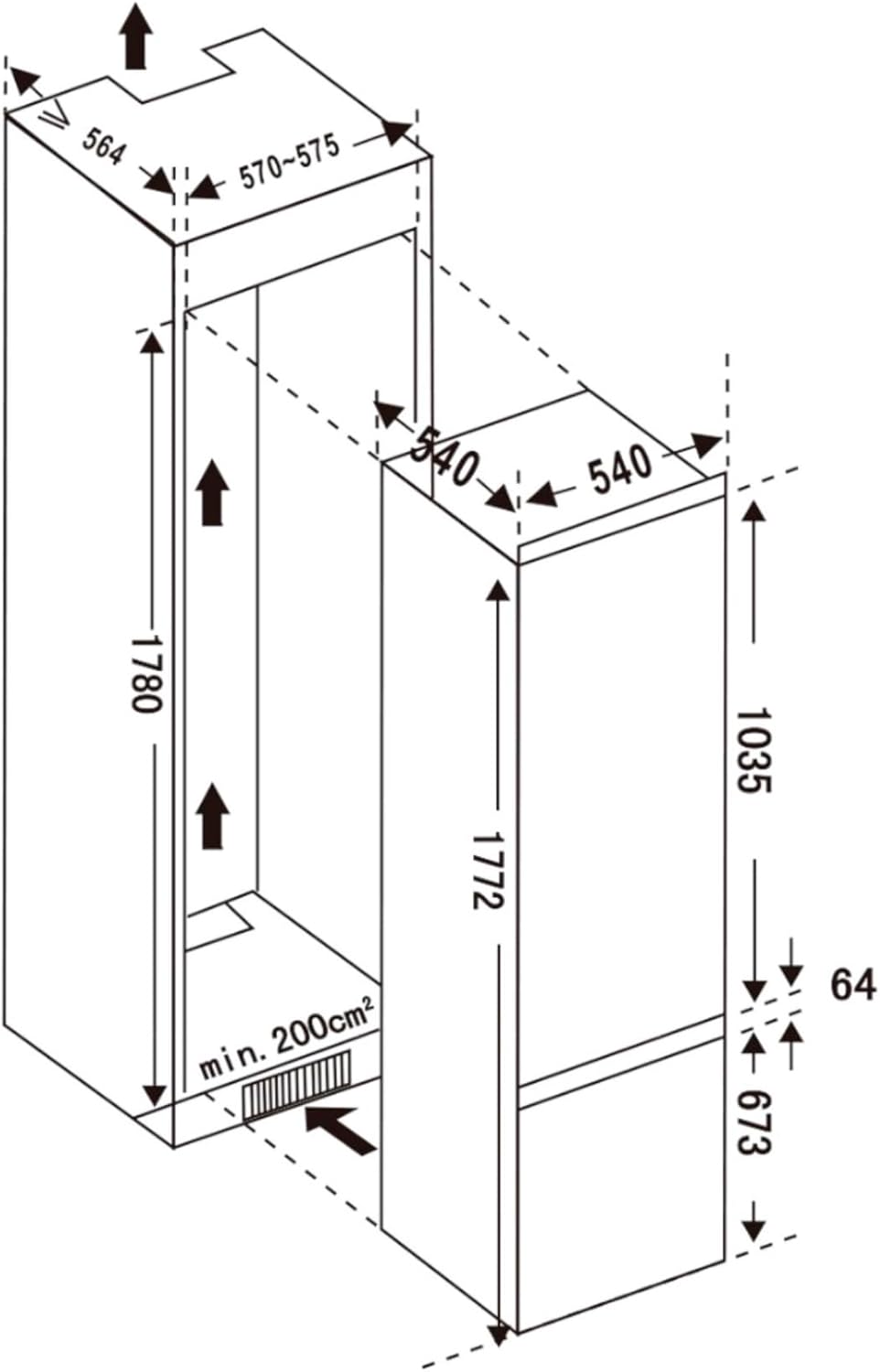 Cecotec - Bolero CoolMarket Combi Série - 177x54 cm - No Frost, 232L, Fast Freezing, Mode Vacances, BI-S MC 232 E
