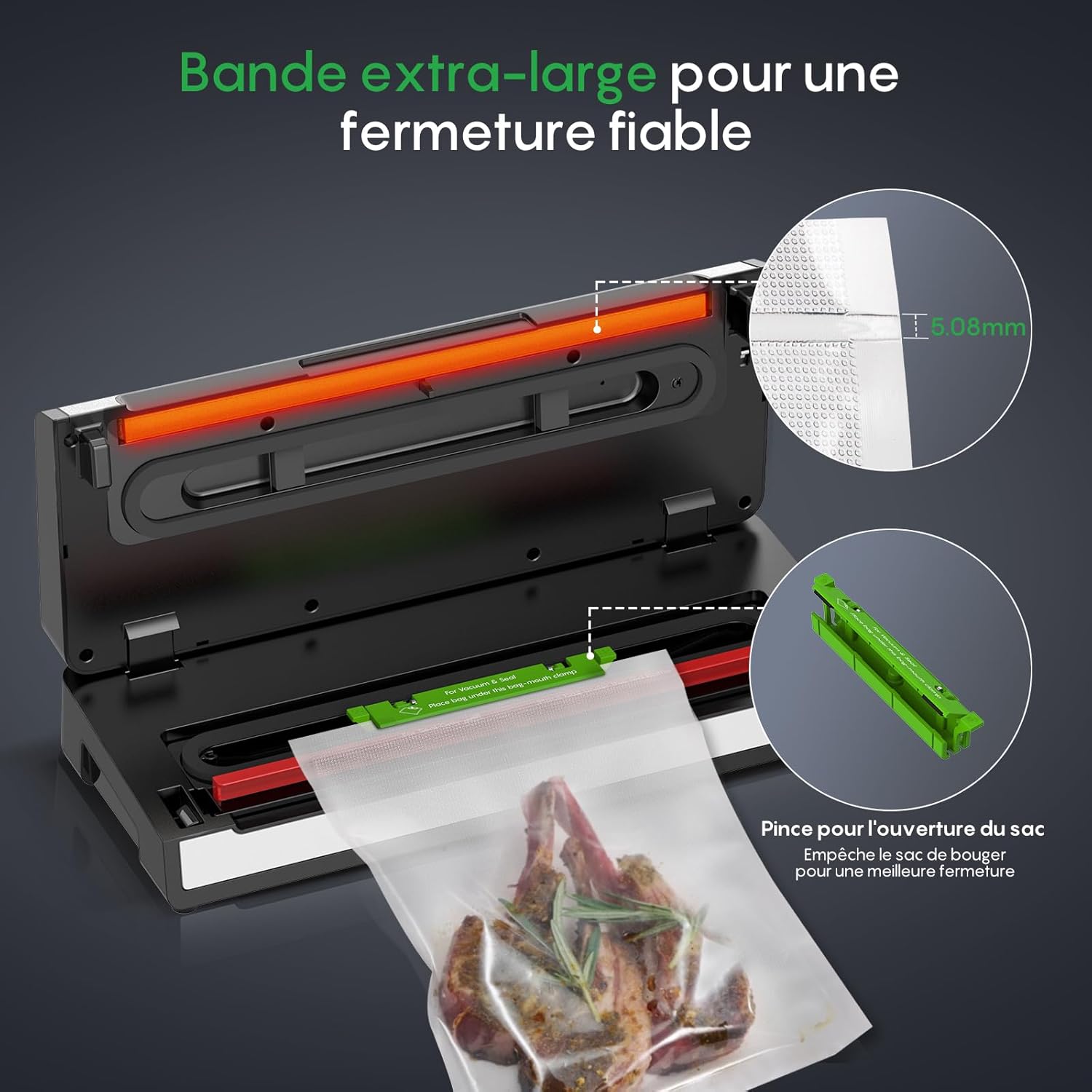 FRESKO - Machine sous vide série automatique - 140W - double thermoscellage, mode humide/sec, verrouillage automatique