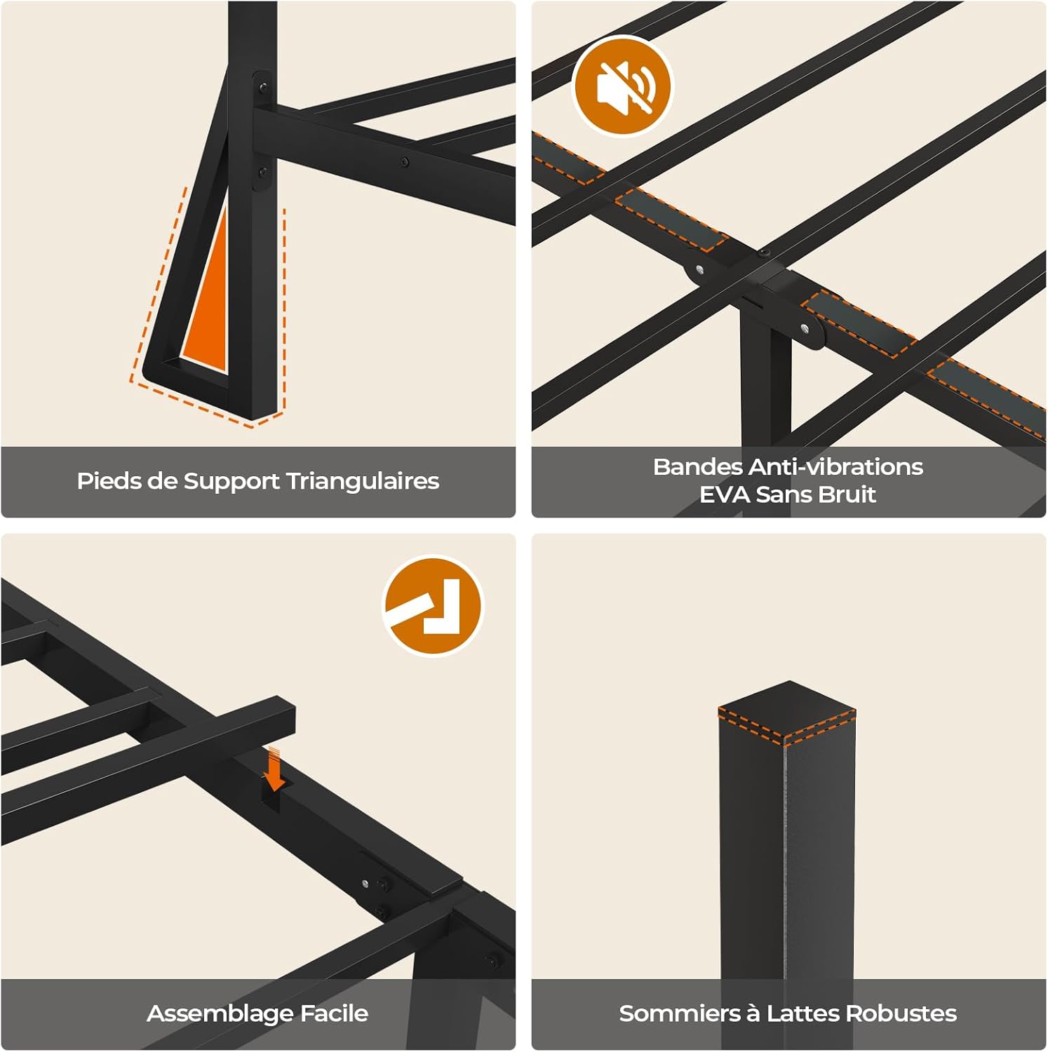 DICTAC – Lit double LED 160x200, métal, ports USB, rangement, LitLED160x200