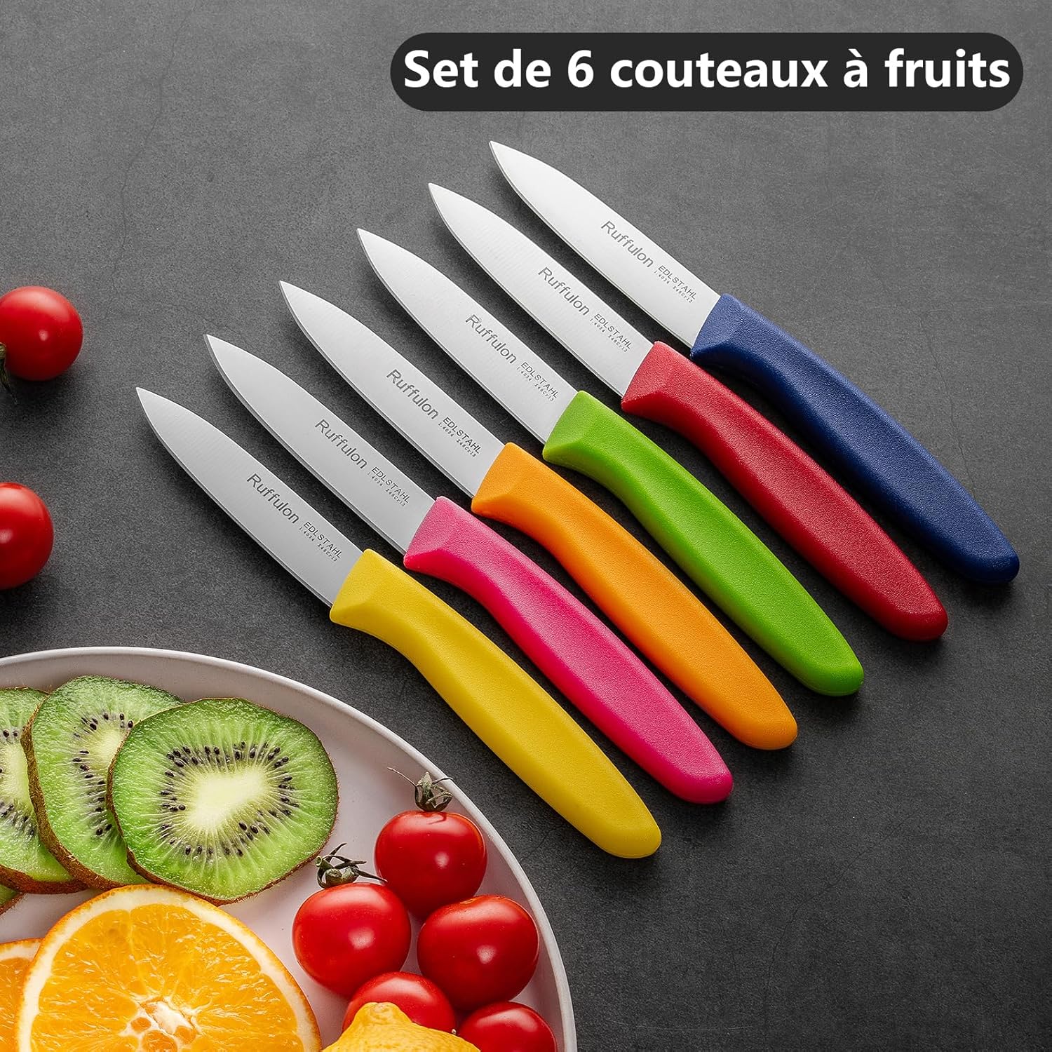 Couteaux à légumes - 6 pièces inox, manche ergonomique, lavable, colorés