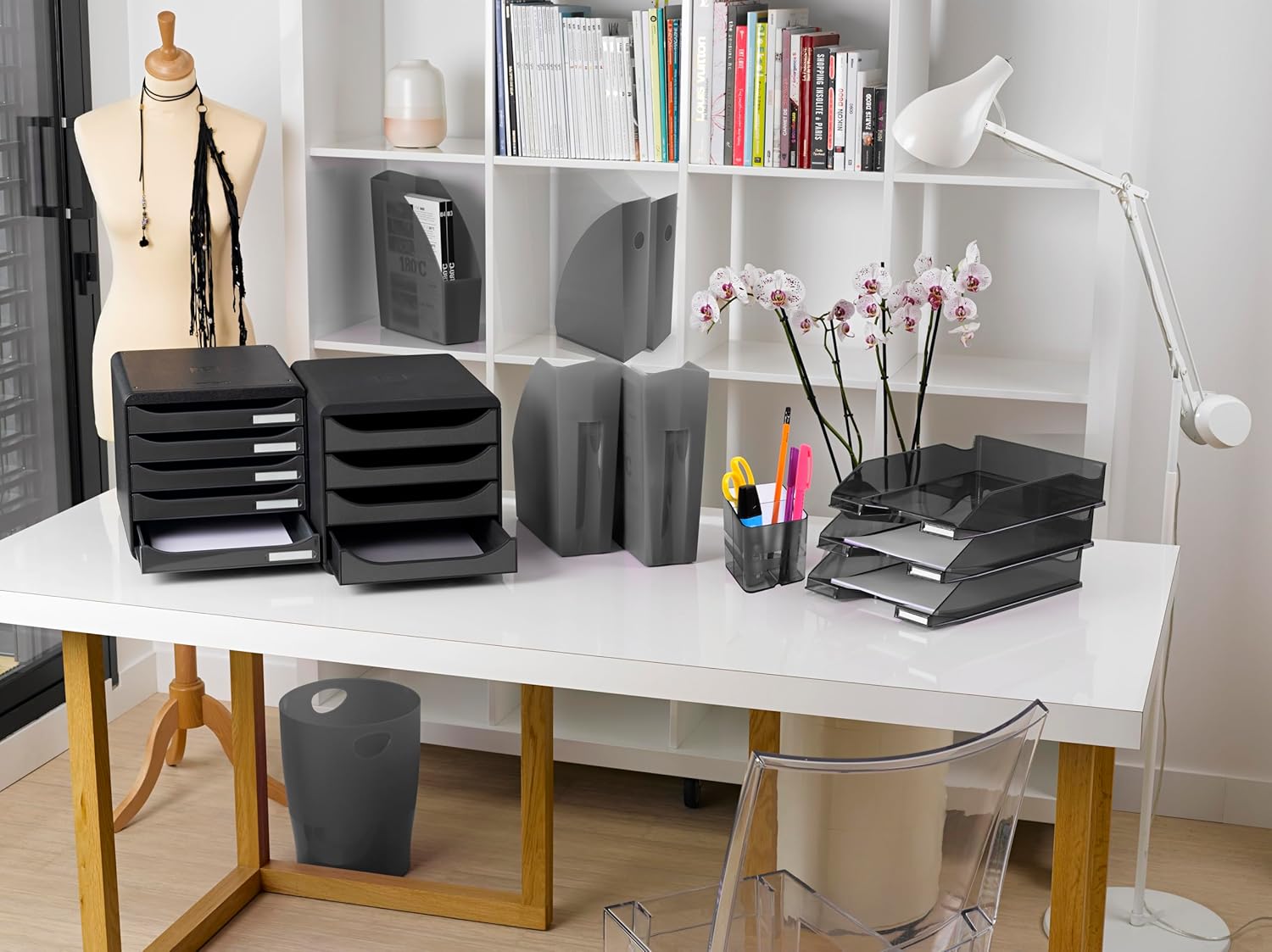 Exacompta - corbeille à papier Ecobin 15L, avec poignées, gris souris, 26,3x26,3x33,5cm - 45307D