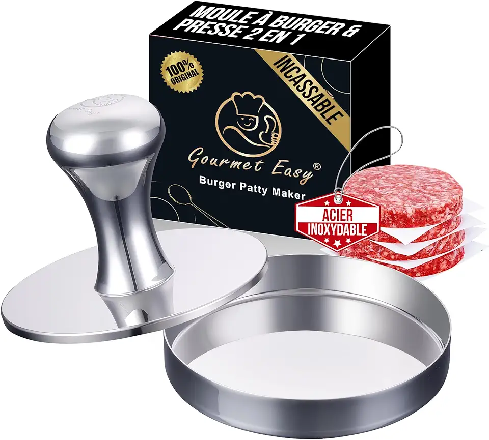 Presse à hamburger 2 en 1 inox, facile à nettoyer, moule poli miroir