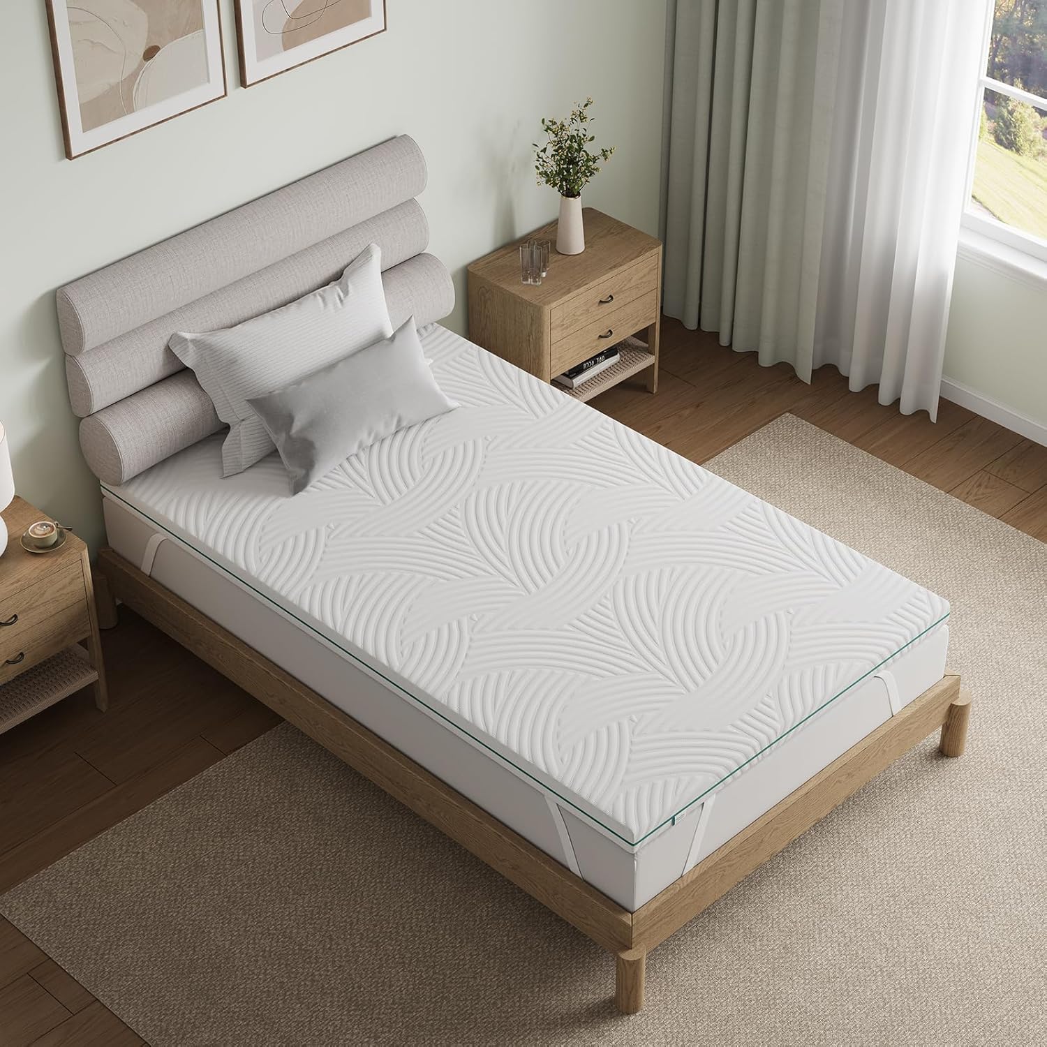 Novilla - Surmatelas Premium - 90x190 cm - Mémoire de forme, housse lavable, antidérapant, sangles élastiques