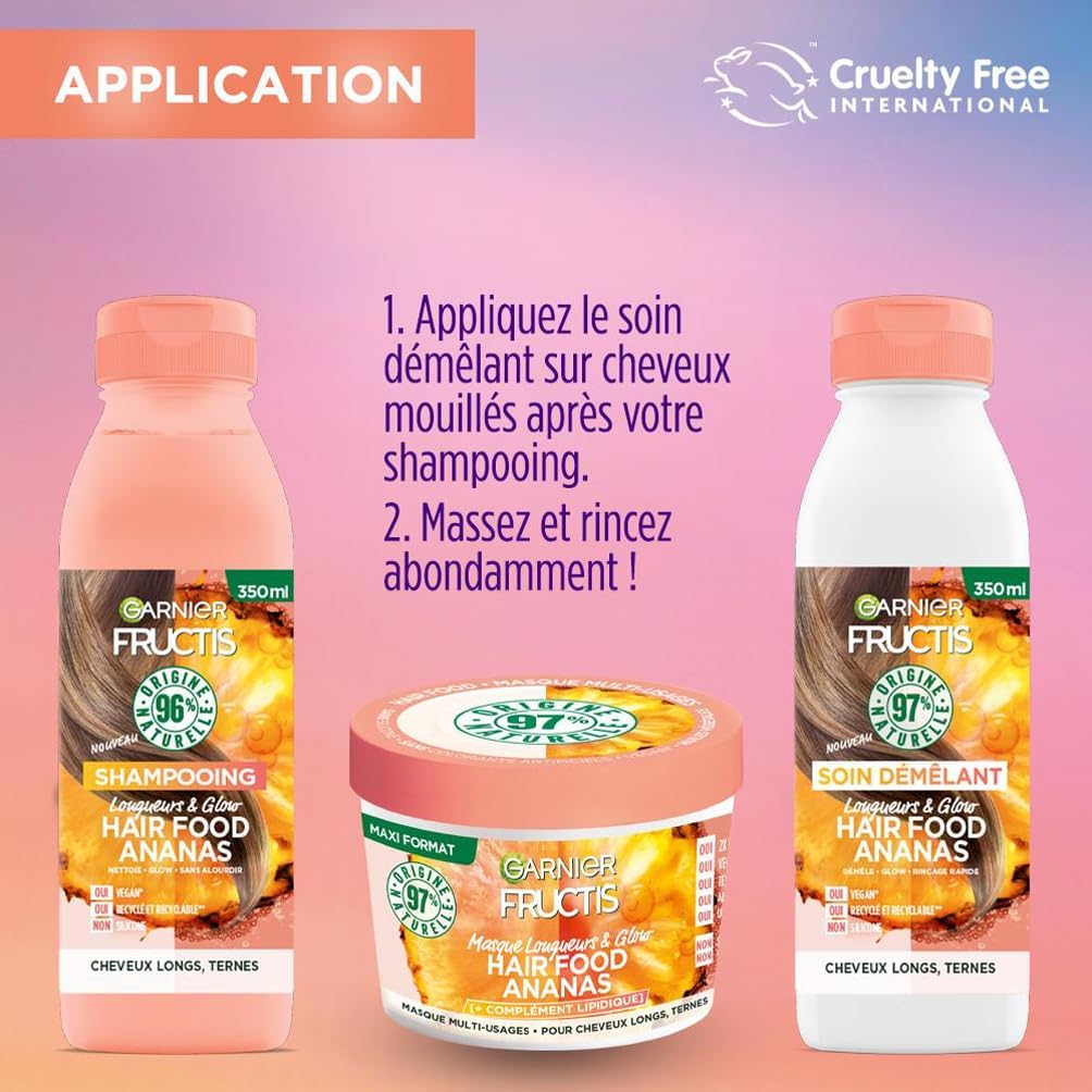 Garnier - Fructis Hair Food - 350 ml - Après-shampooing vegan, 97% naturel, pour cheveux longs et ternes