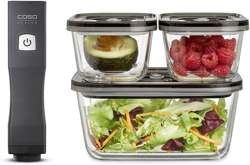 CASO - Vacu OneTouch Eco-Set - 3 bocaux, 10 poches, rechargeable, 150 min