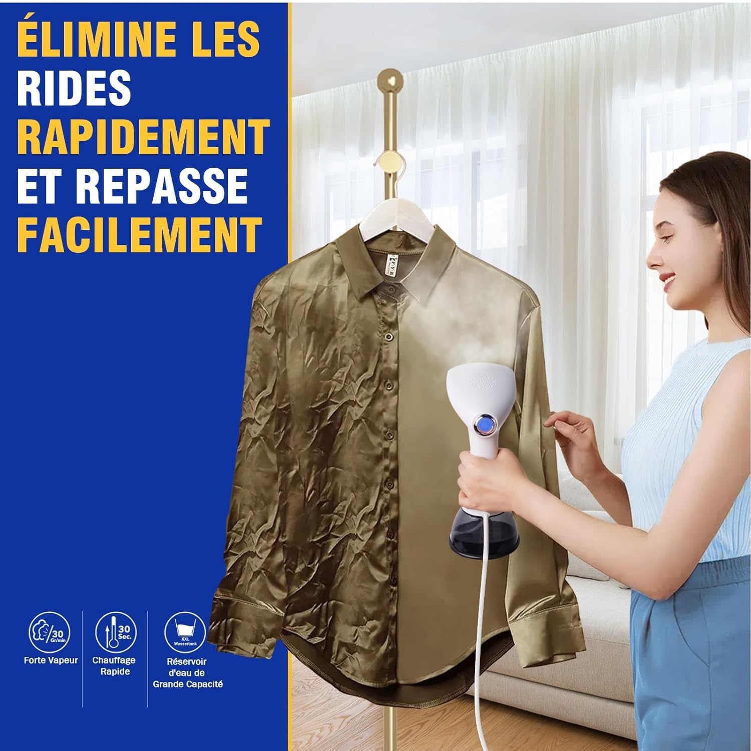 Défroisseur vapeur portable - 1640W, 400ml - Blanc, haute puissance