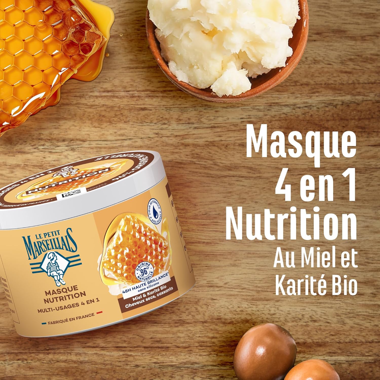 Le Petit Marseillais - Masque 4en1 370ml - Nutrition miel karité, 96% naturel