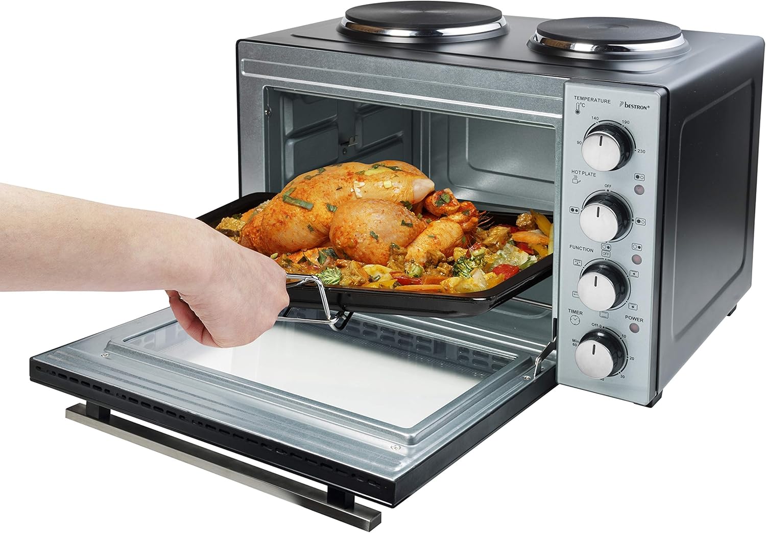 Bestron - cuisinière grill double - 3200W, 230°, chaleur tournante