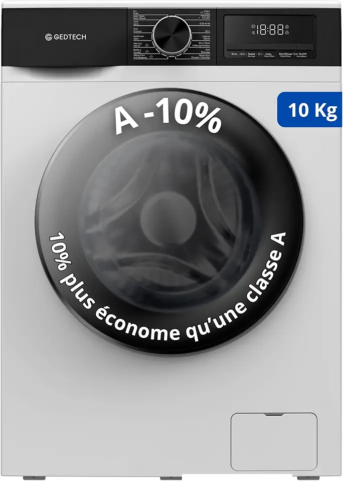 GEDTECH - Lave-linge frontal 10kg 1400tr 16 programmes éco - GLL101400WH