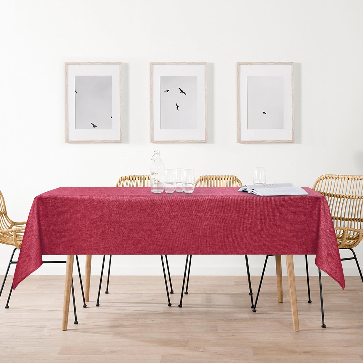 DWCN - nappe rouge lin aspect lavable 135x260cm imperméable
