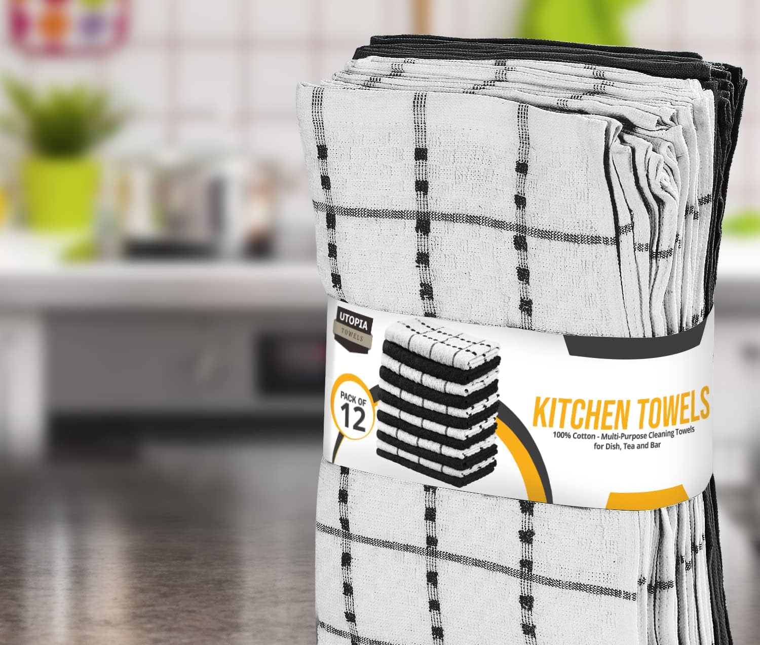 Utopia Towels - serviettes de cuisine - 38x64cm - 100% coton, lavables en machine, lot de 12