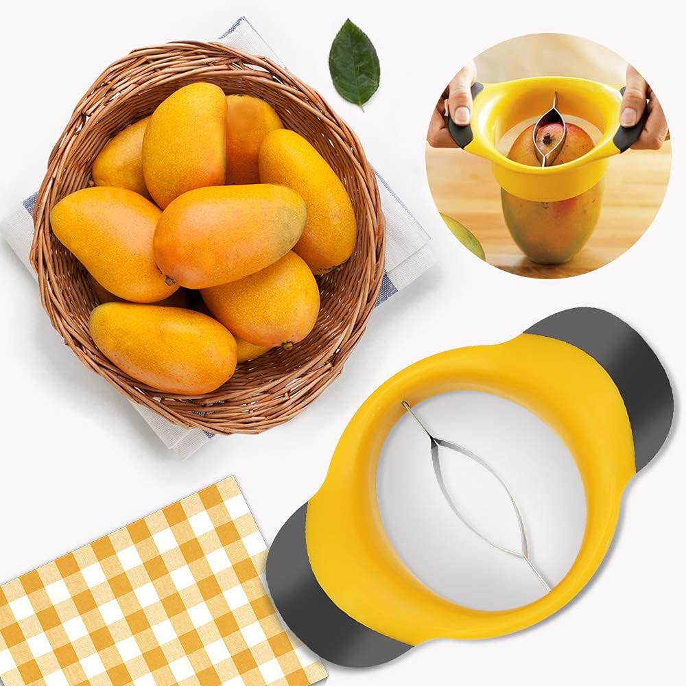 Trancheuse à mangue - acier inoxydable - jaune - coupe et carotte mangues