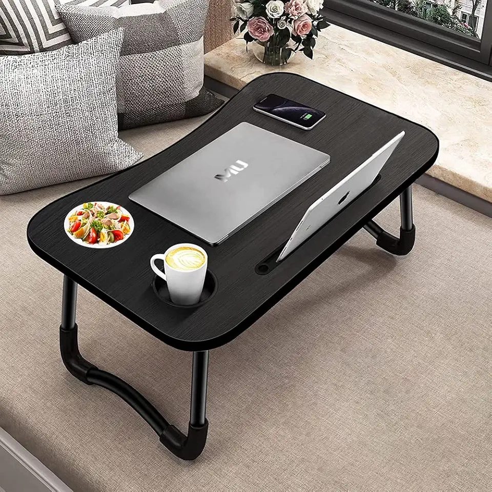 Table de lit - 60x40x28 cm - pliable, réglable, portable, noir