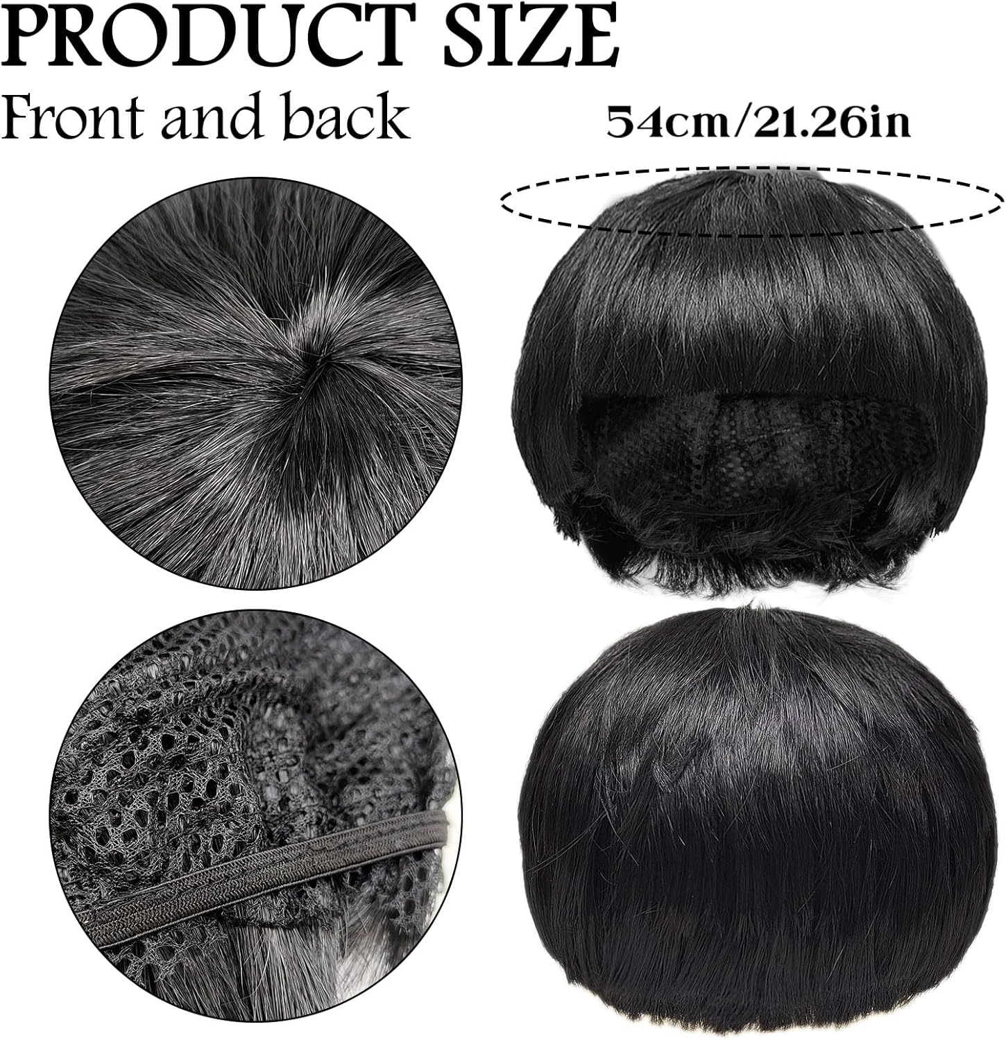 Perruque cosplay noire années 60, coupe boule avec frange, adulte