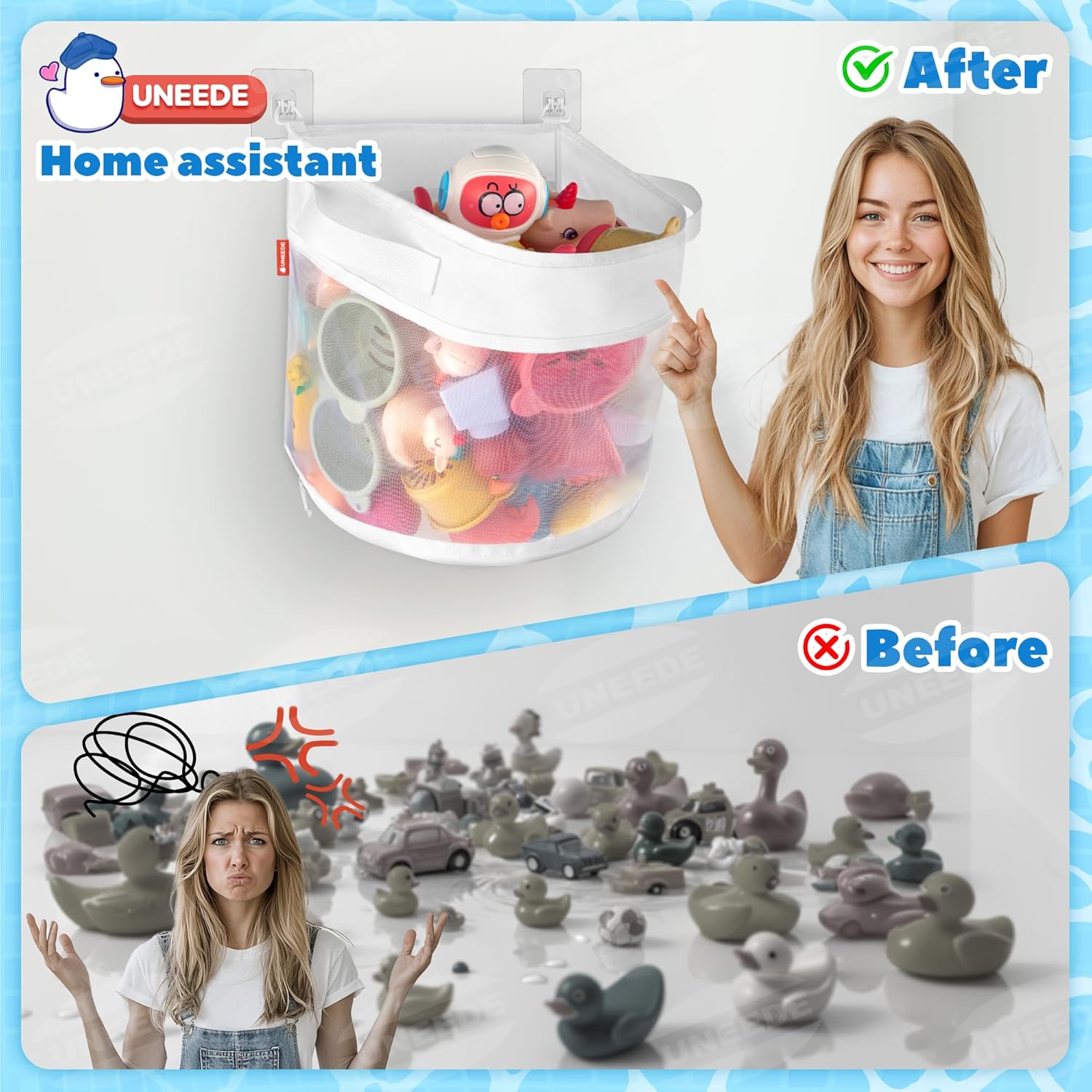 Rangement Jouets Bain bébé - filet organisateur, 4 crochets, grande capacité